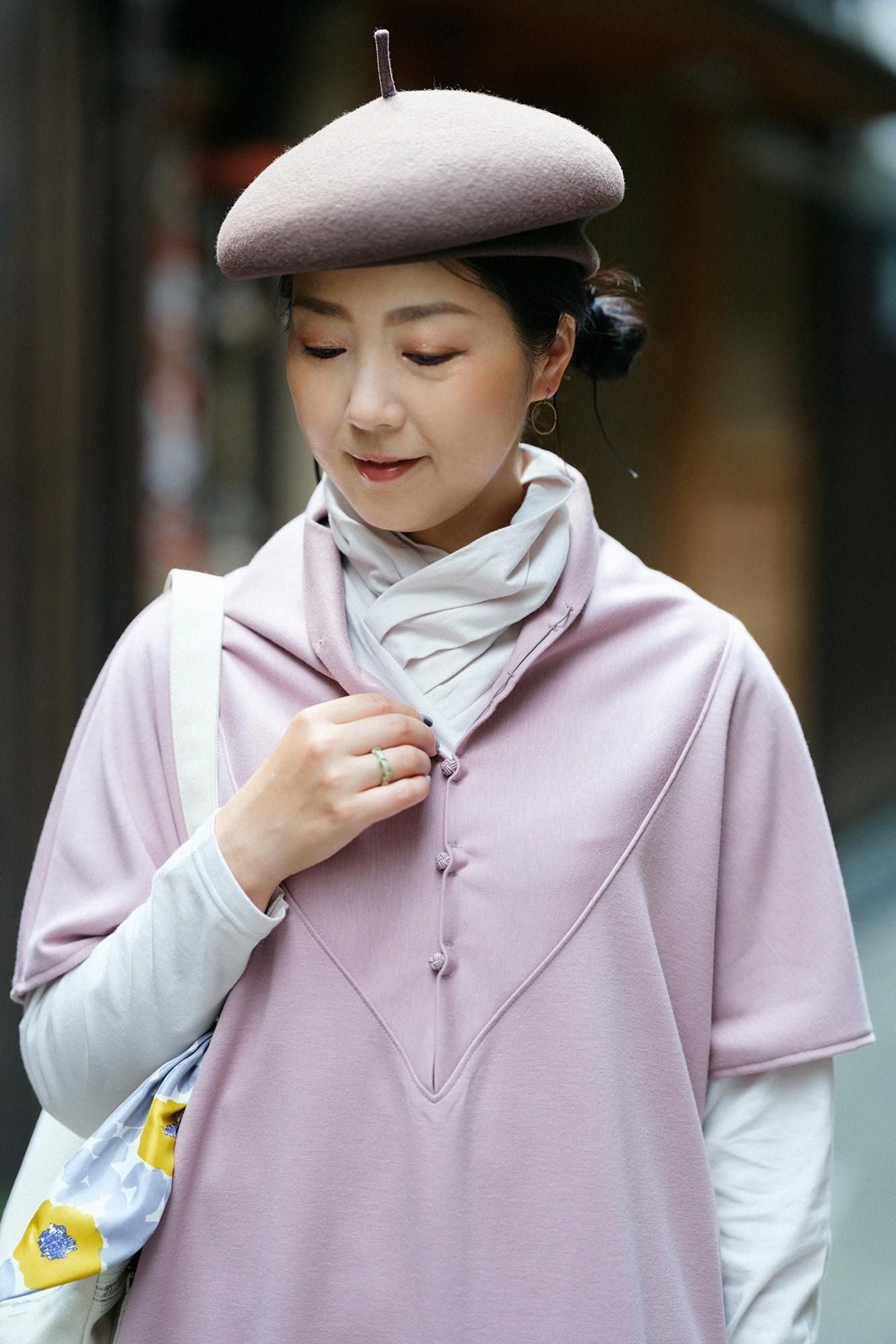 羊毛混紡 雙面編 太夫背心洋裝／藕粉色