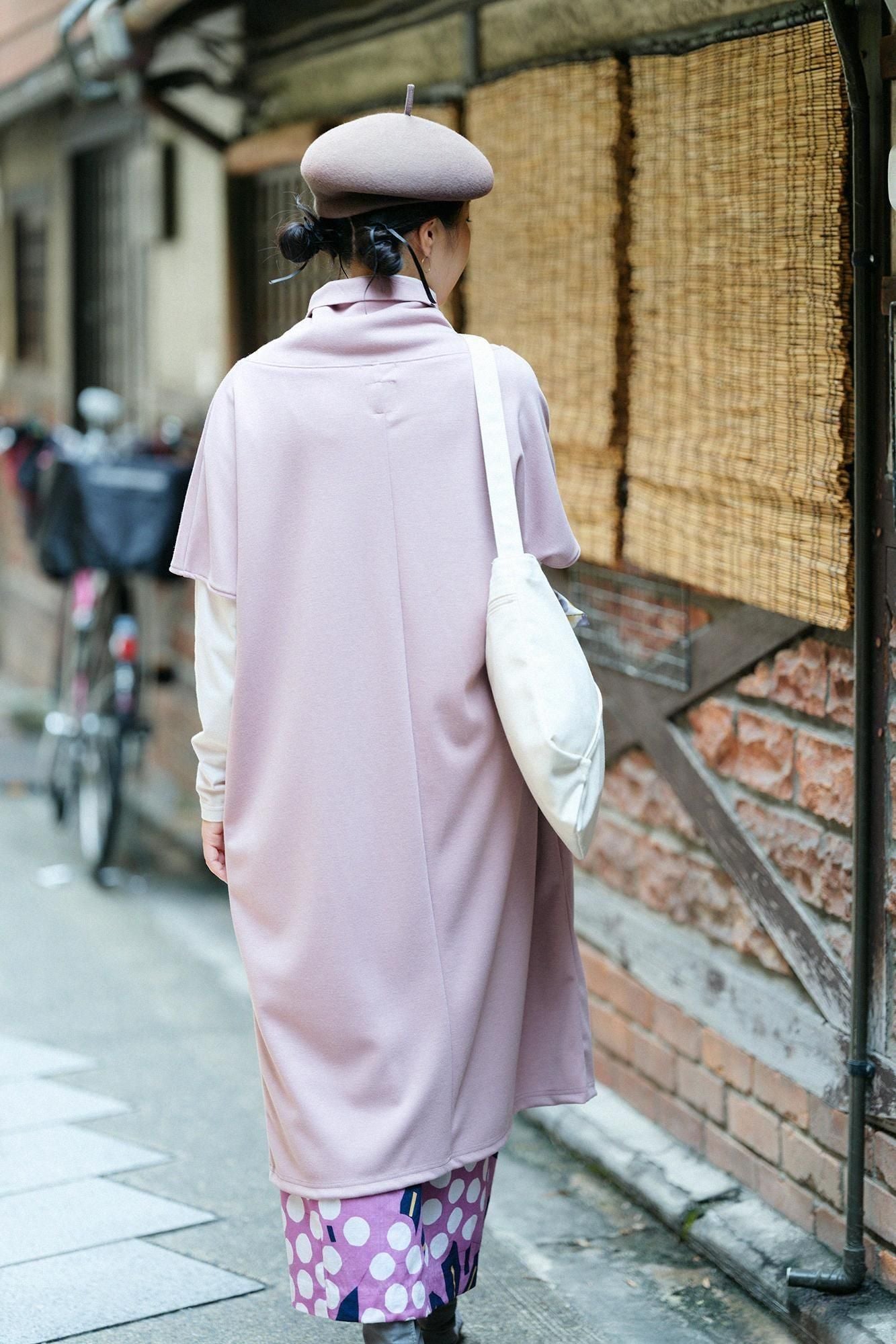 羊毛混紡 雙面編 太夫背心洋裝／藕粉色