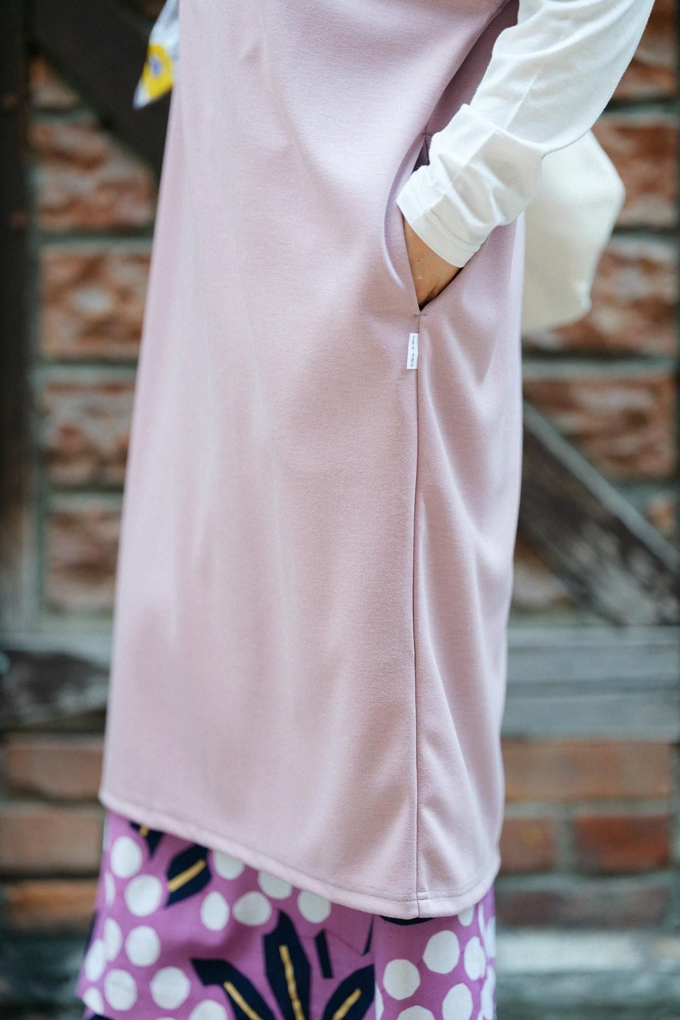 羊毛混紡 雙面編 太夫背心洋裝／藕粉色