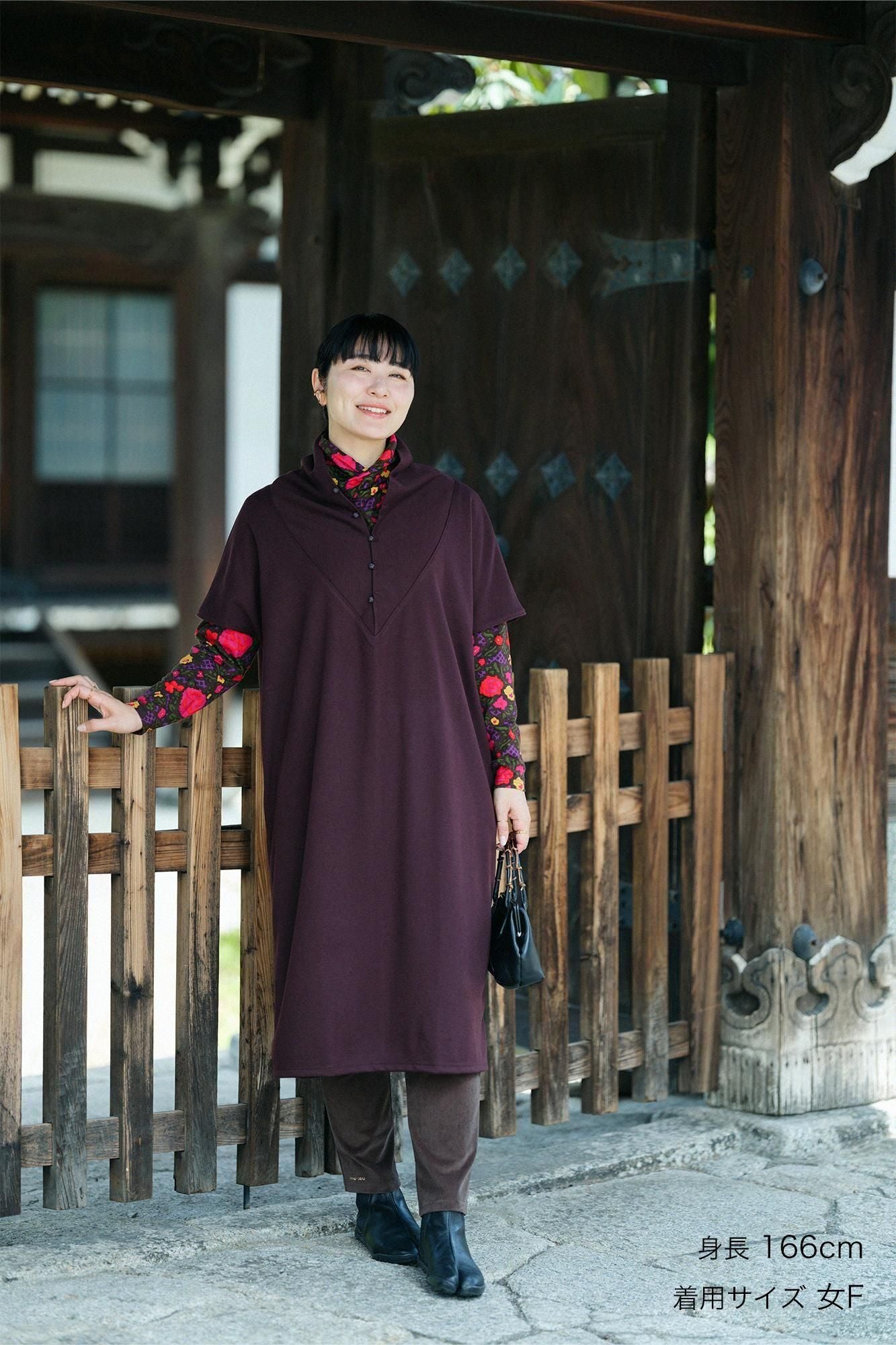 羊毛混紡 雙面編 太夫背心洋裝／深棕色