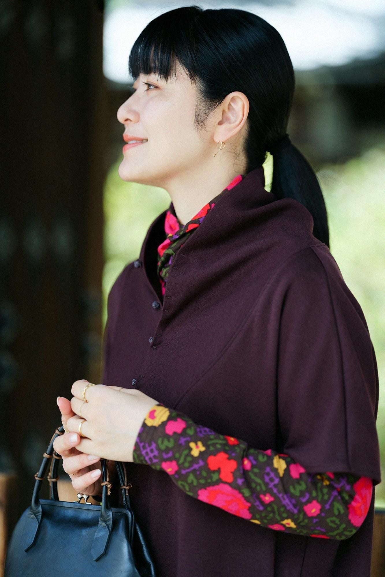 羊毛混紡 雙面編 太夫背心洋裝／深棕色