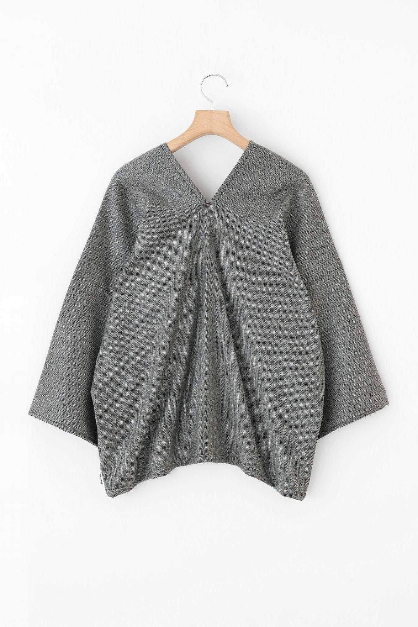 羊毛人造絲 人字形斜紋織 外披／深灰色