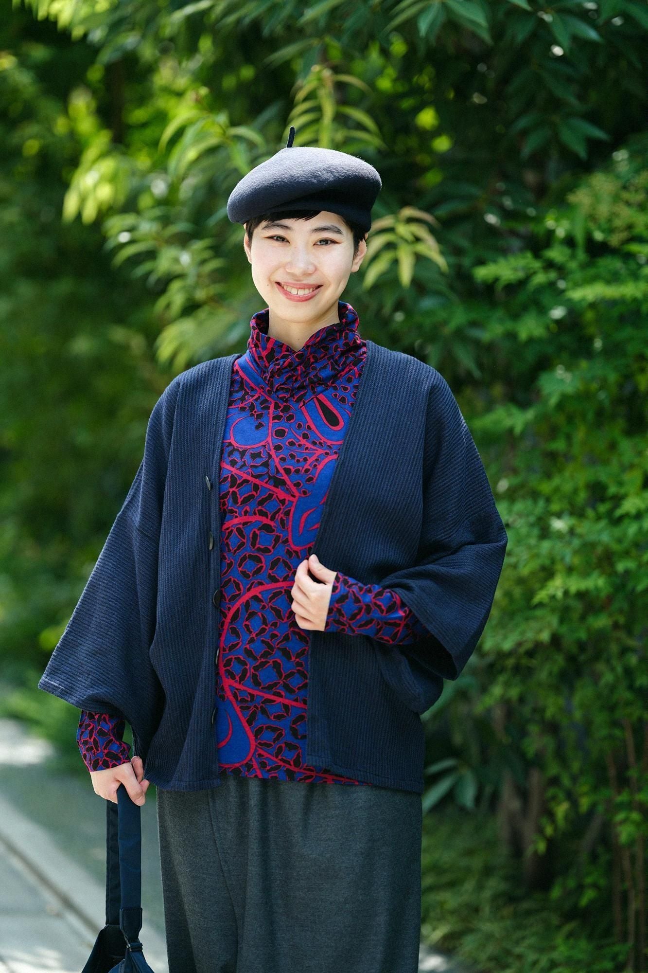 梳毛 外披/藍黑色