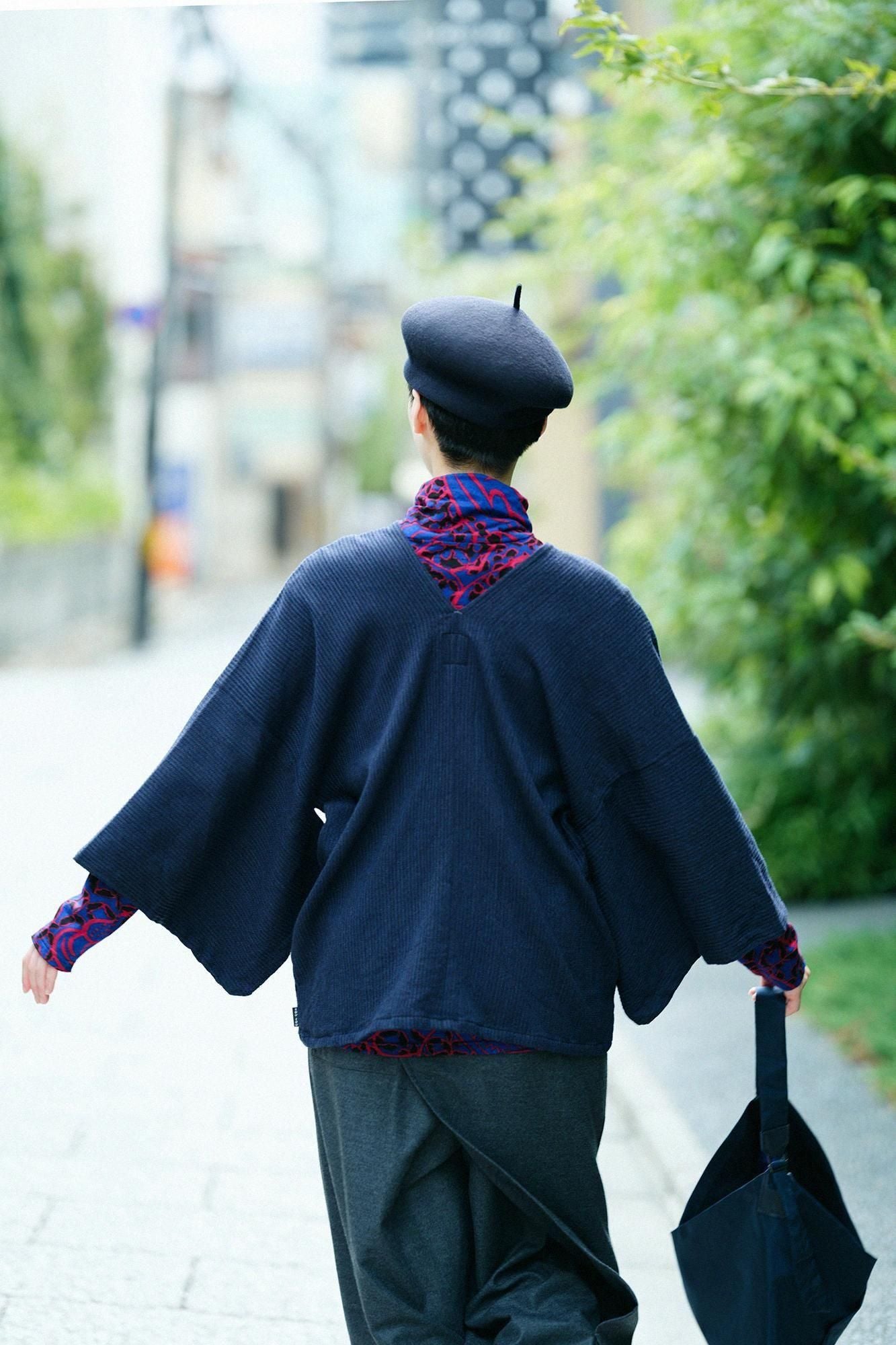 梳毛 外披/藍黑色