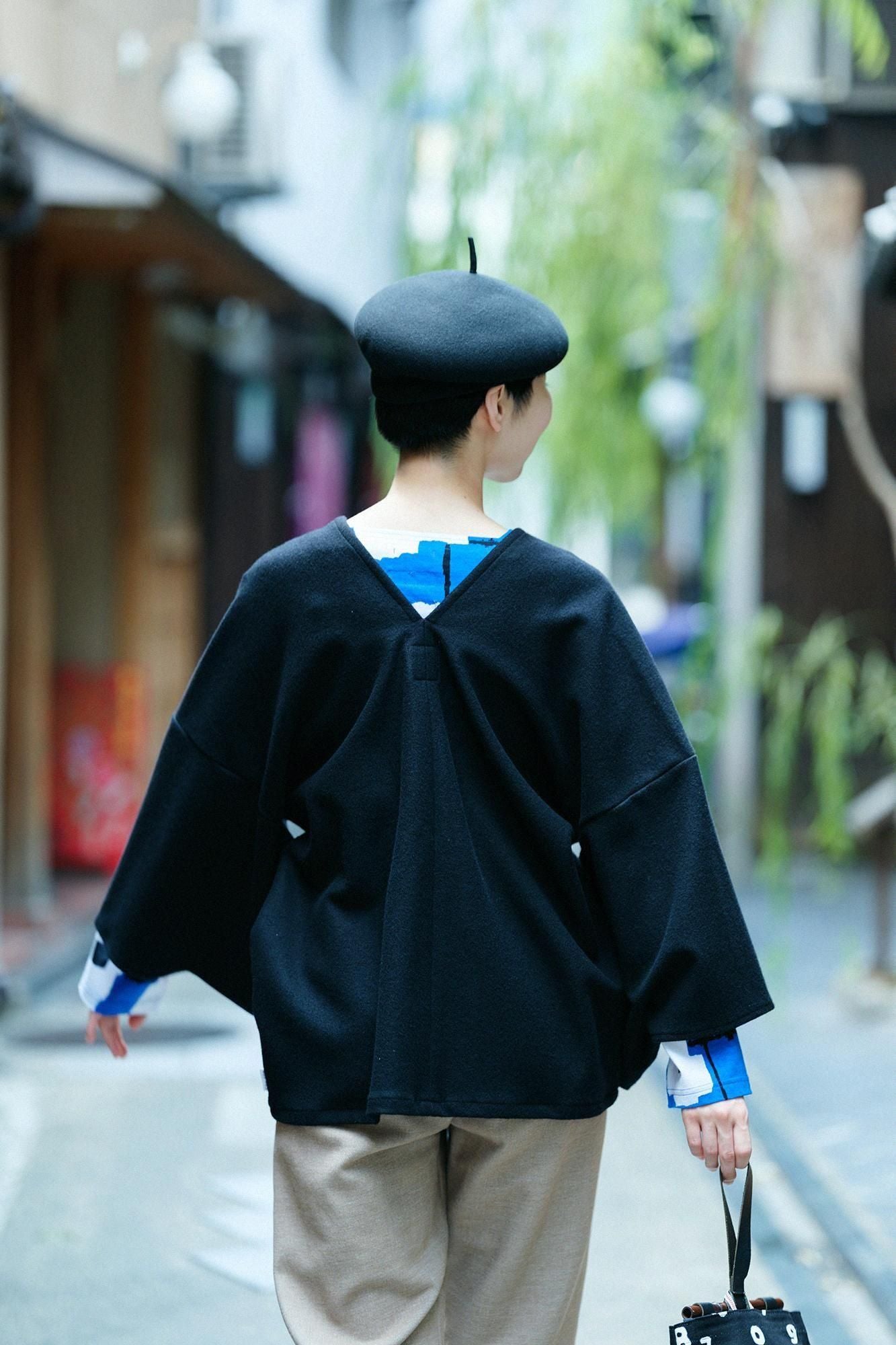 梳毛針織外披／黑色