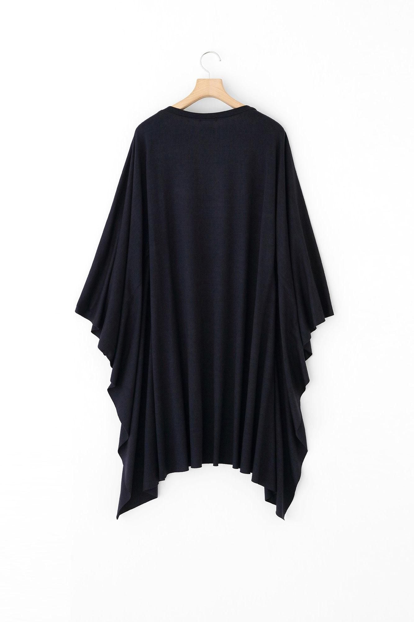 平針織 可洗羊毛飛鼠袖外披／軍藍色