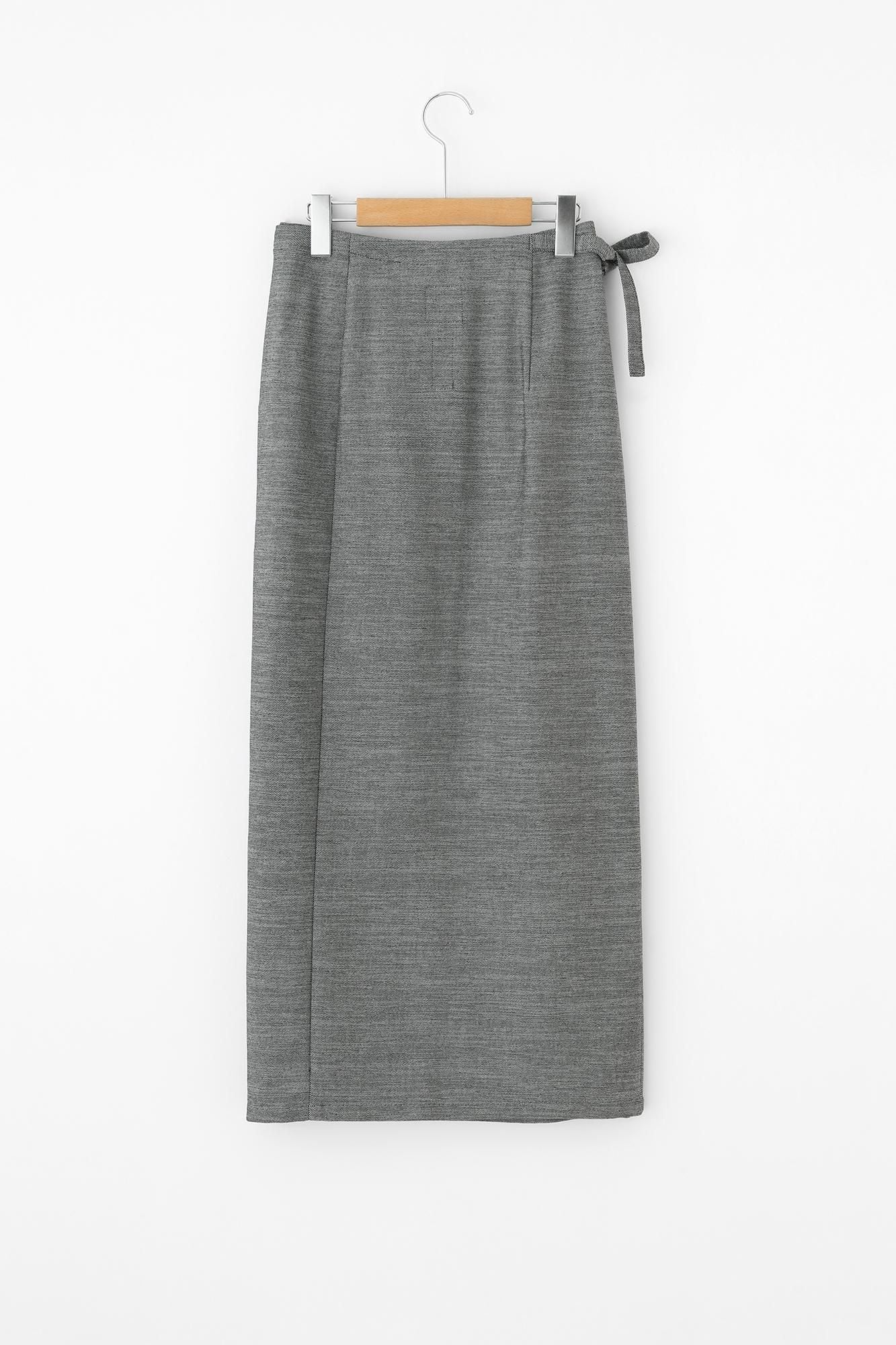棉人造絲 斜紋織 裹裙／深灰色