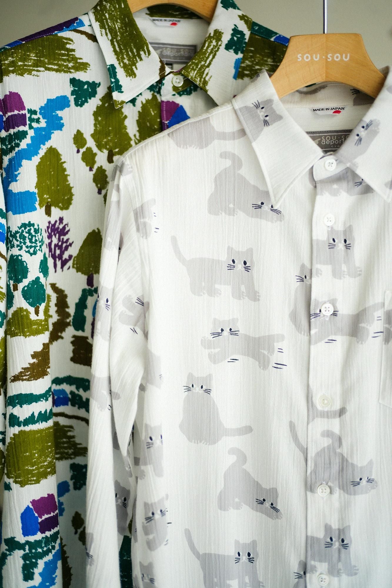 高島縮棉 20/20長袖襯衫／貓