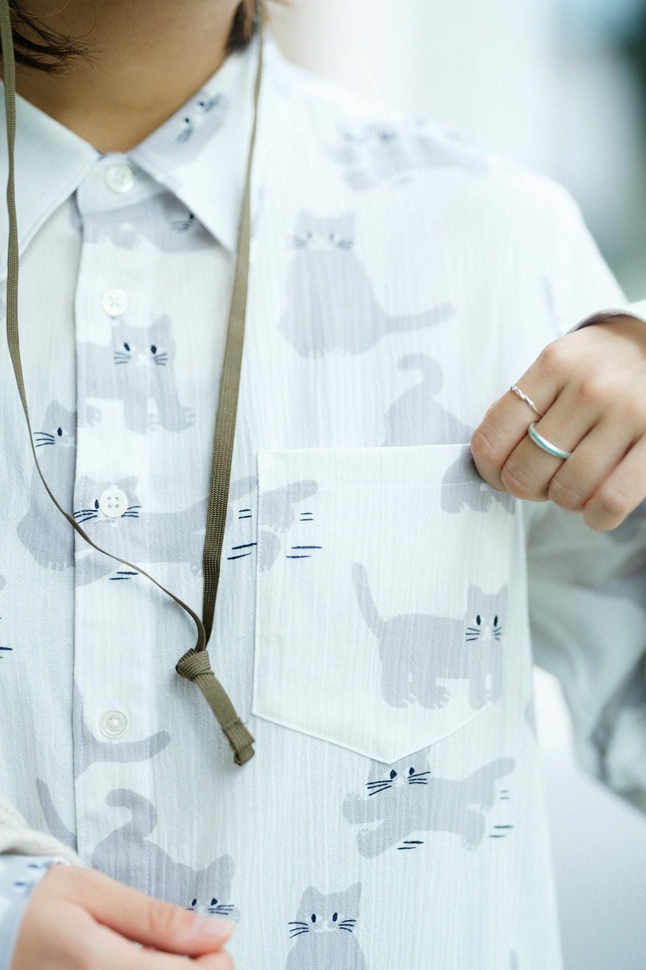 高島縮棉 20/20長袖襯衫／貓