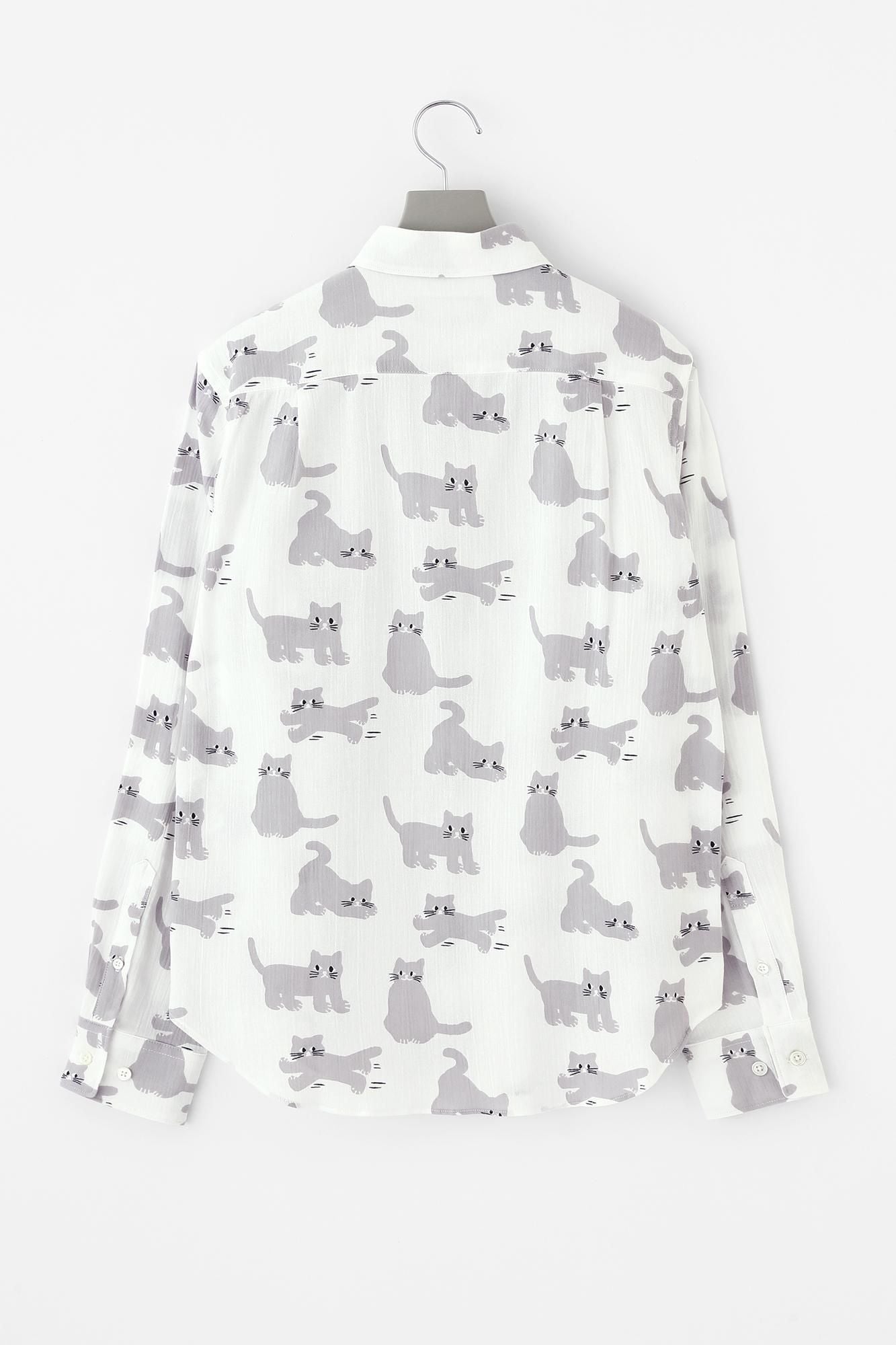 高島縮棉 20/20長袖襯衫／貓