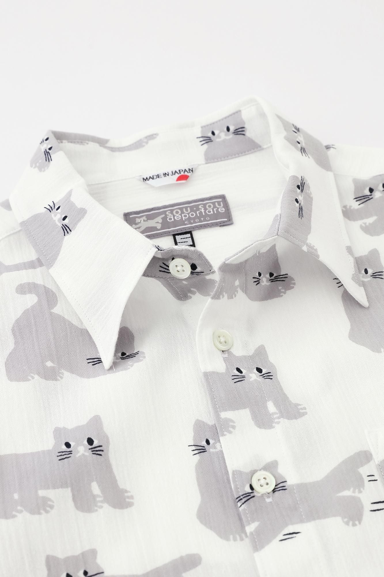 高島縮棉 20/20長袖襯衫／貓