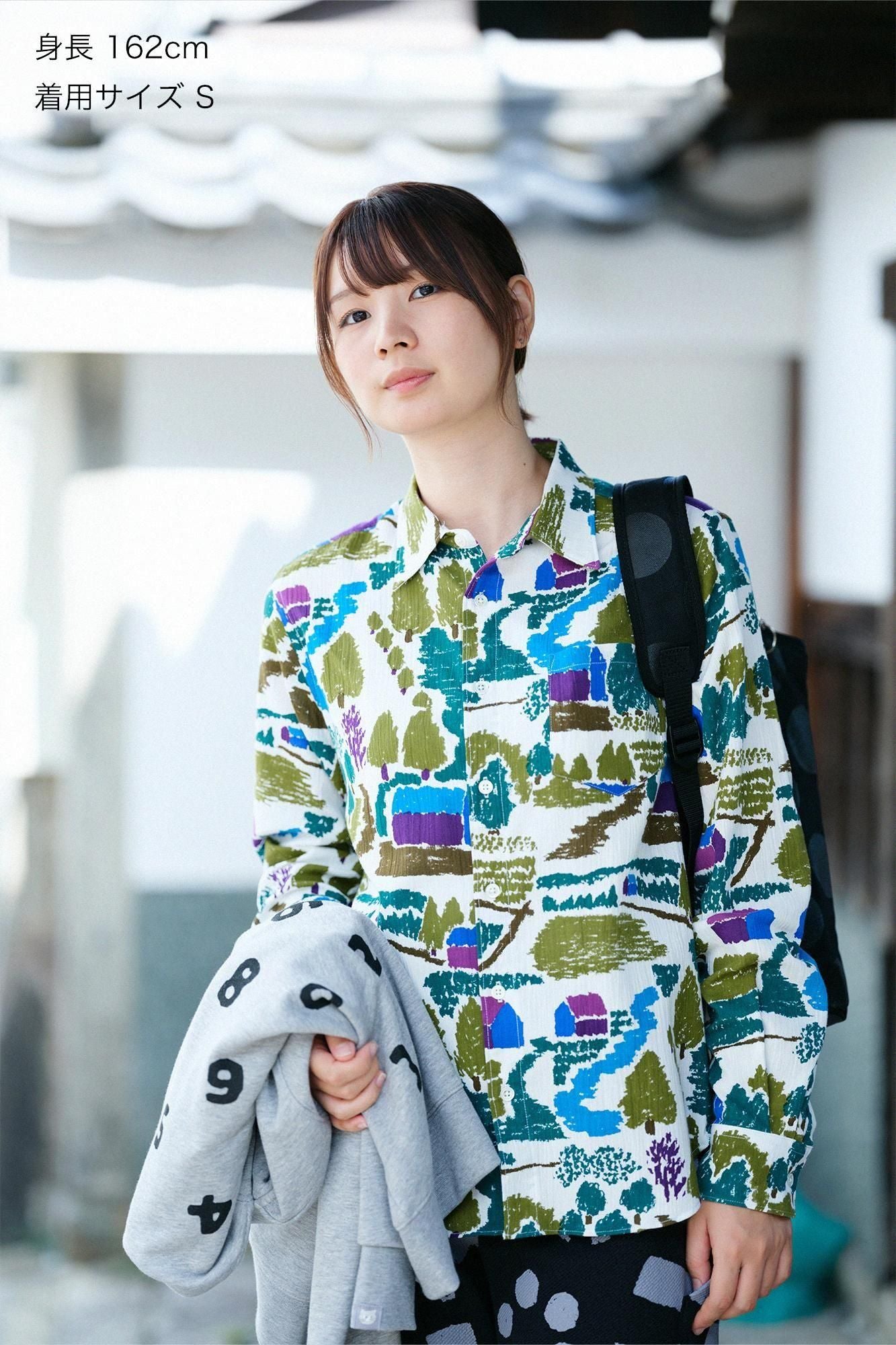 SOU・SOU ソウソウ 長袖 シャツ 坂尾織物 高島縮 フクロウ柄 ブラック SOU・SOU（ソウソウ） 京都 京型友禅 坂尾織物 高島縮 40/40 薙 ジバン