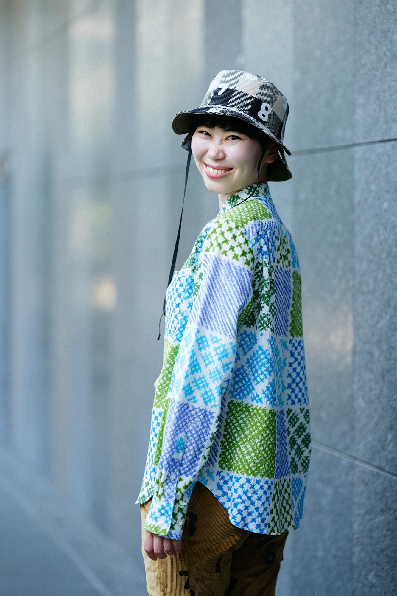 高島縮 20/20 スタンドカラーシャツ／田んぼ