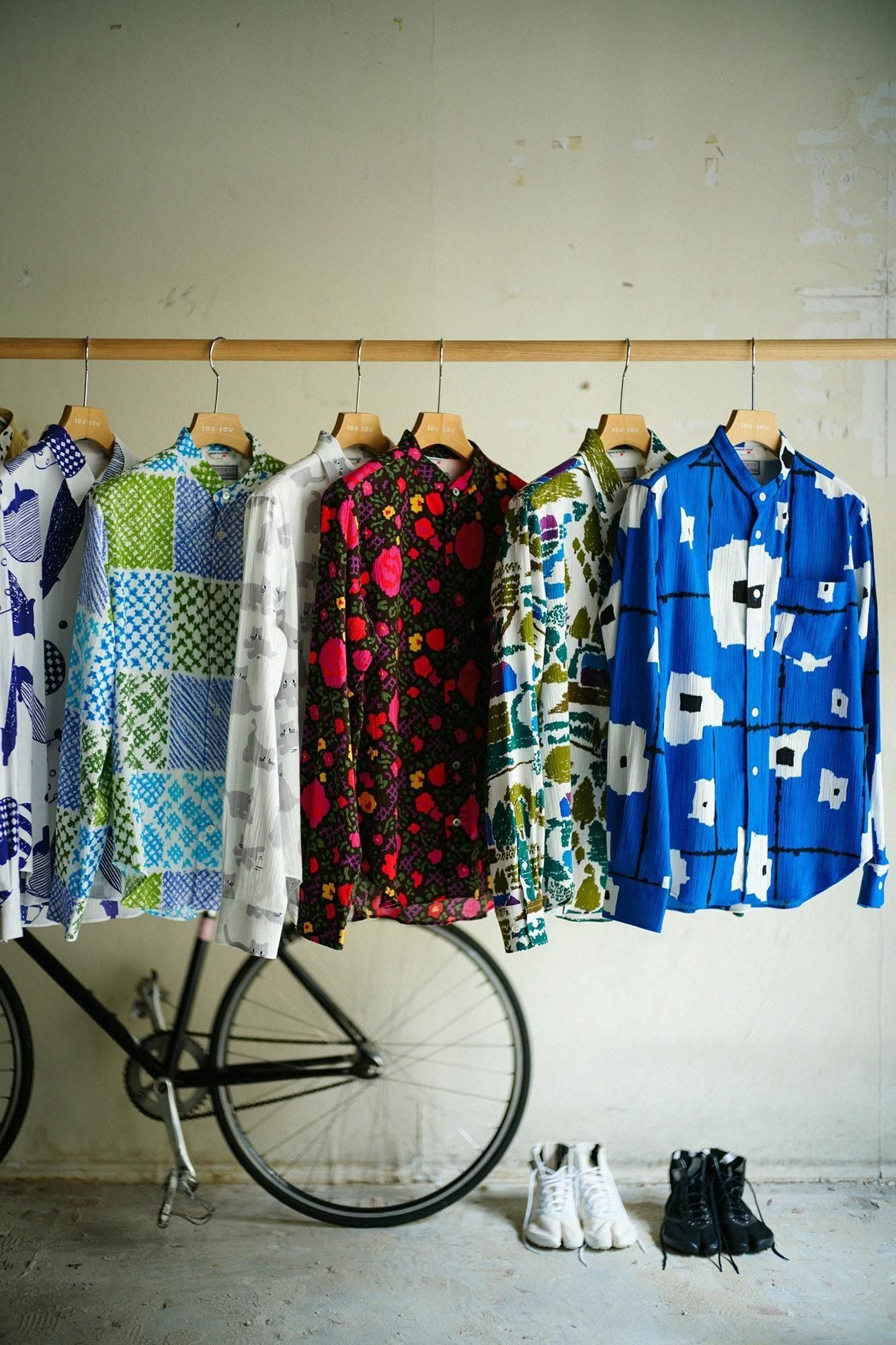 高島縮 20/20 スタンドカラーシャツ／田んぼ