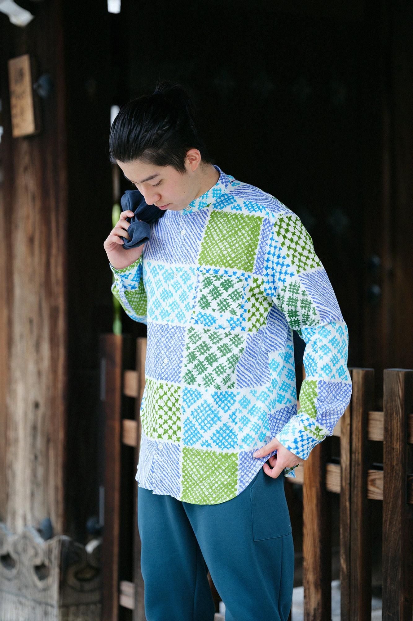 高島縮 20/20 スタンドカラーシャツ／田んぼ