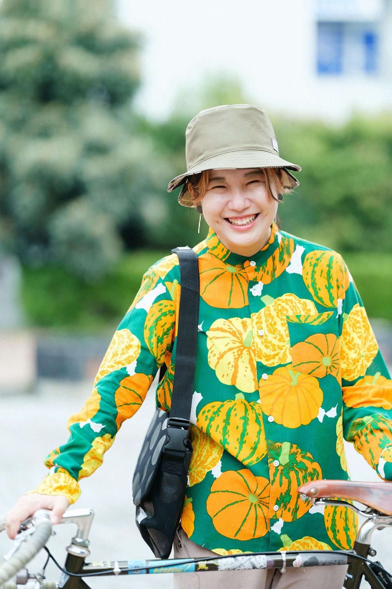 高島縮 20/20 スタンドカラーシャツ／かぼちゃ