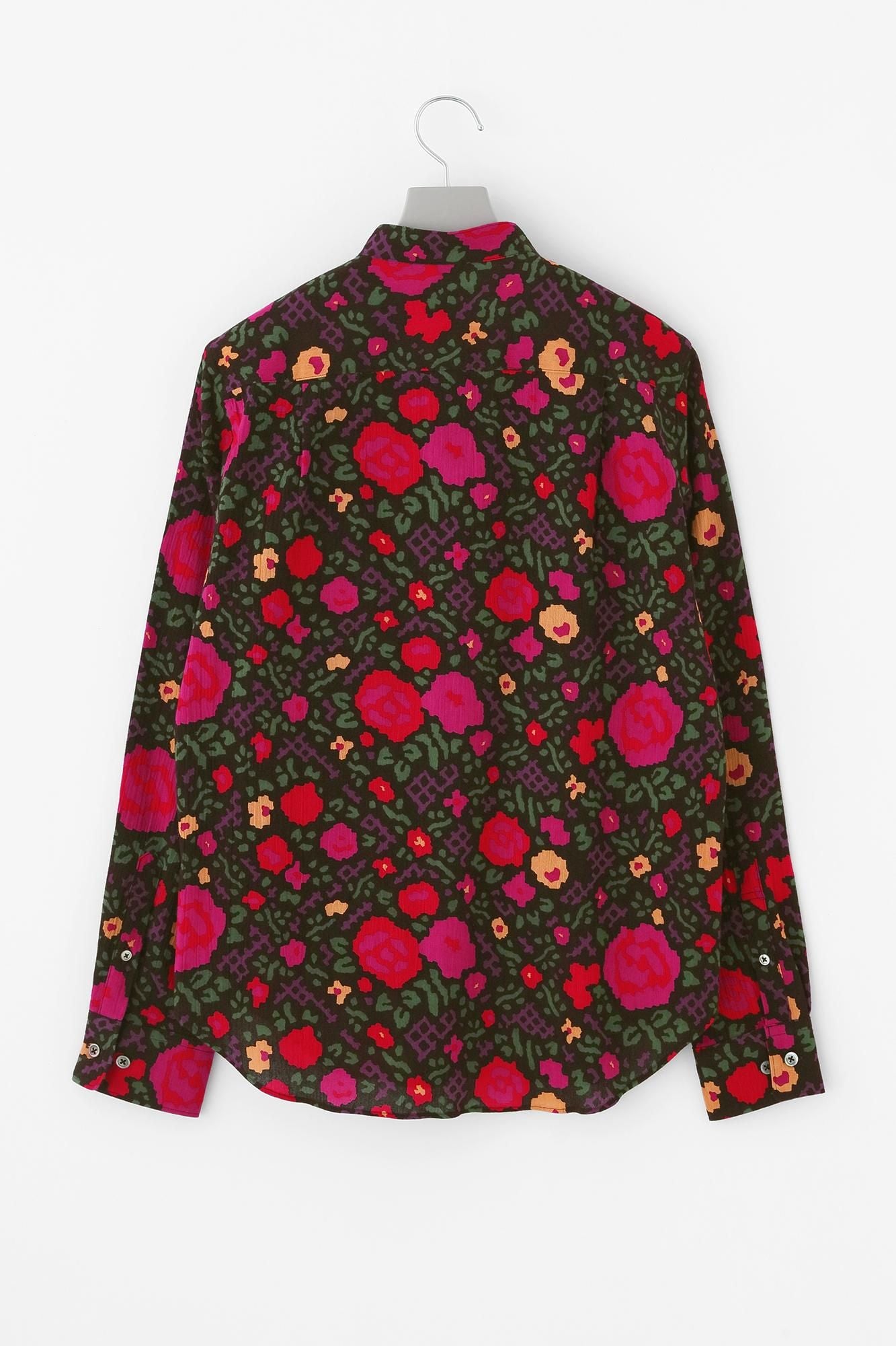 高島縮 20/20 スタンドカラーシャツ／薔薇（ばら）