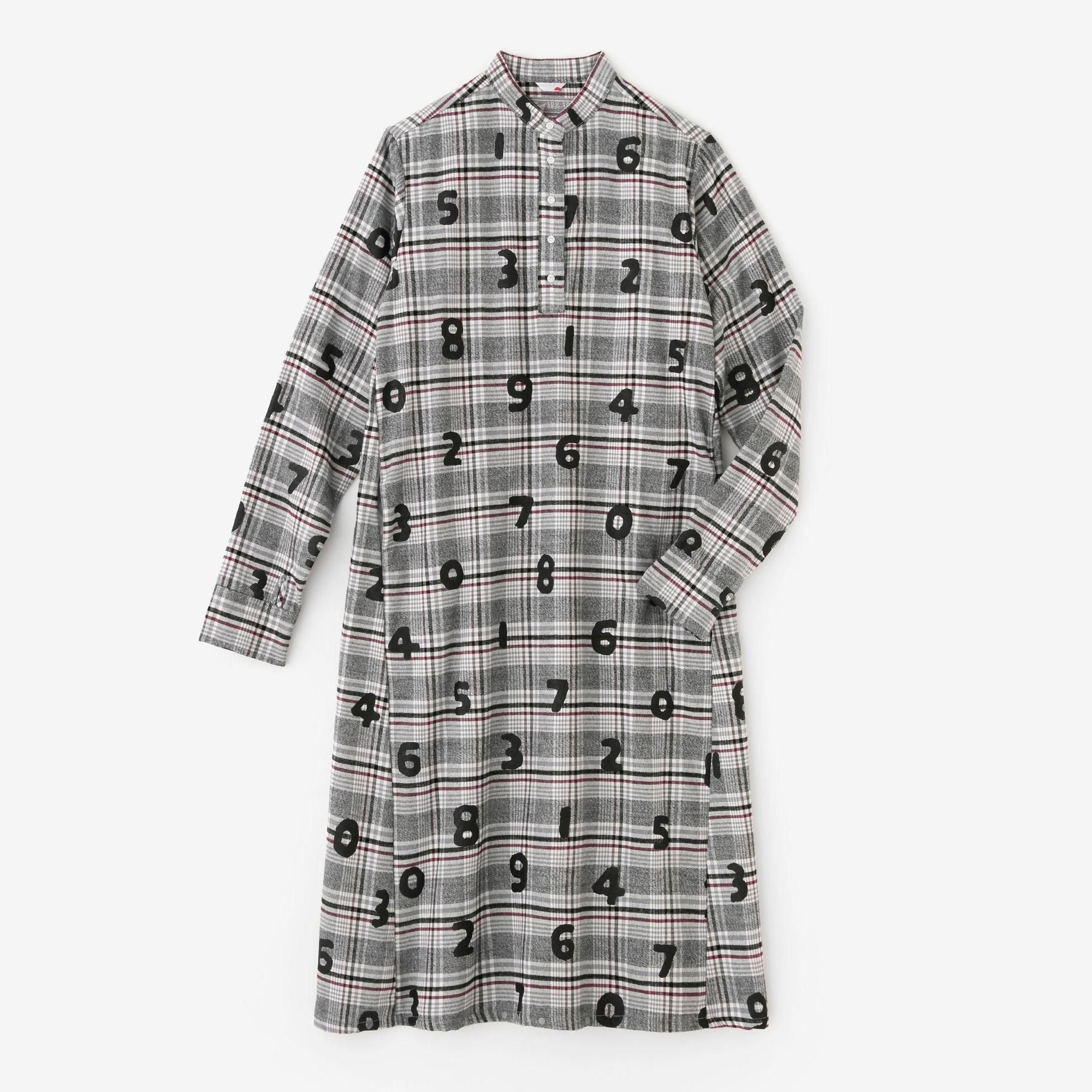 Long Staple Cotton Glen Flannel Check H.N.BIKE One-piece Dress / SO-SU-U Gray