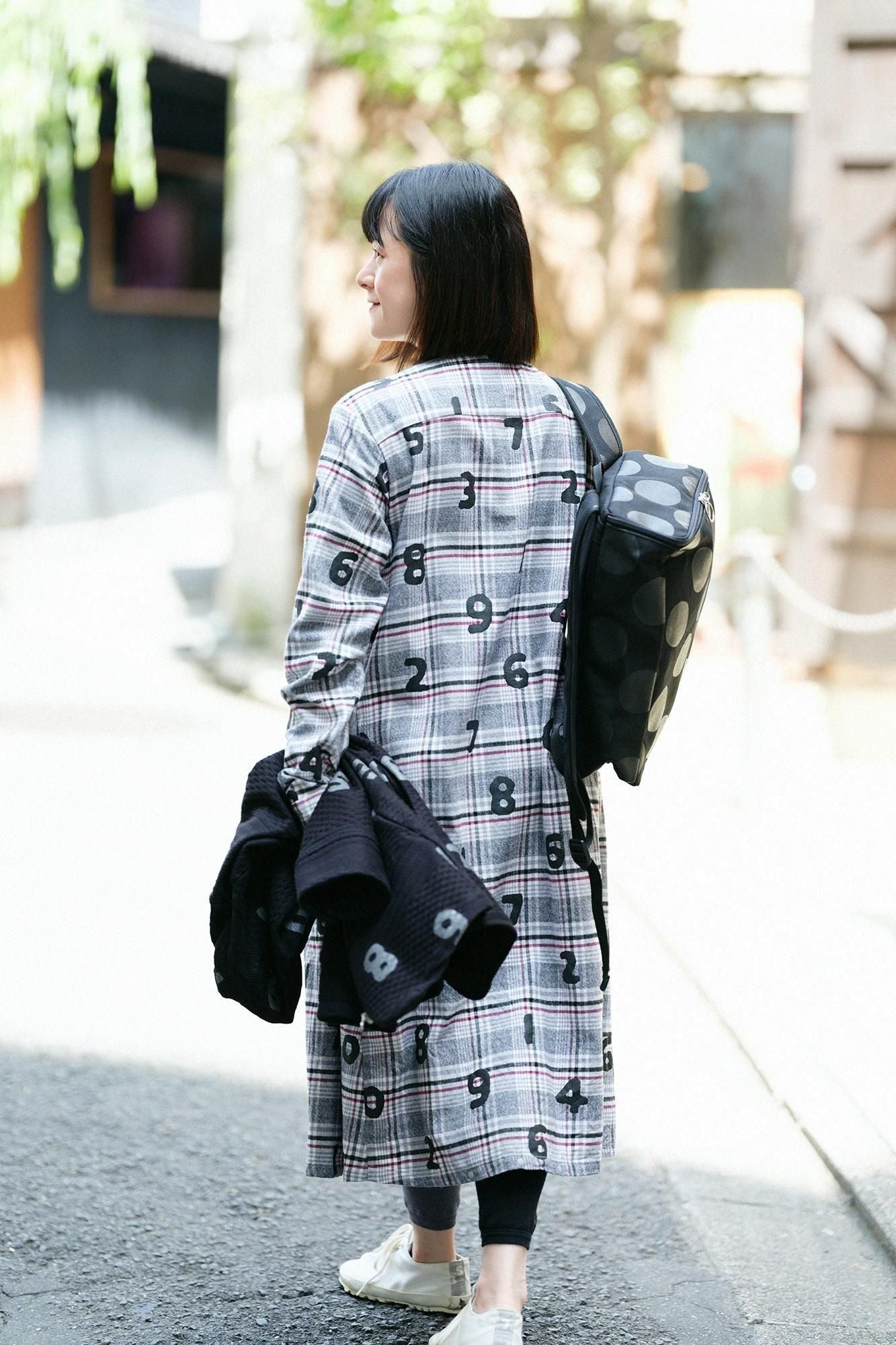 超长棉质格纹 H.N.BIKE 连衣裙/SO-SU-U 灰色