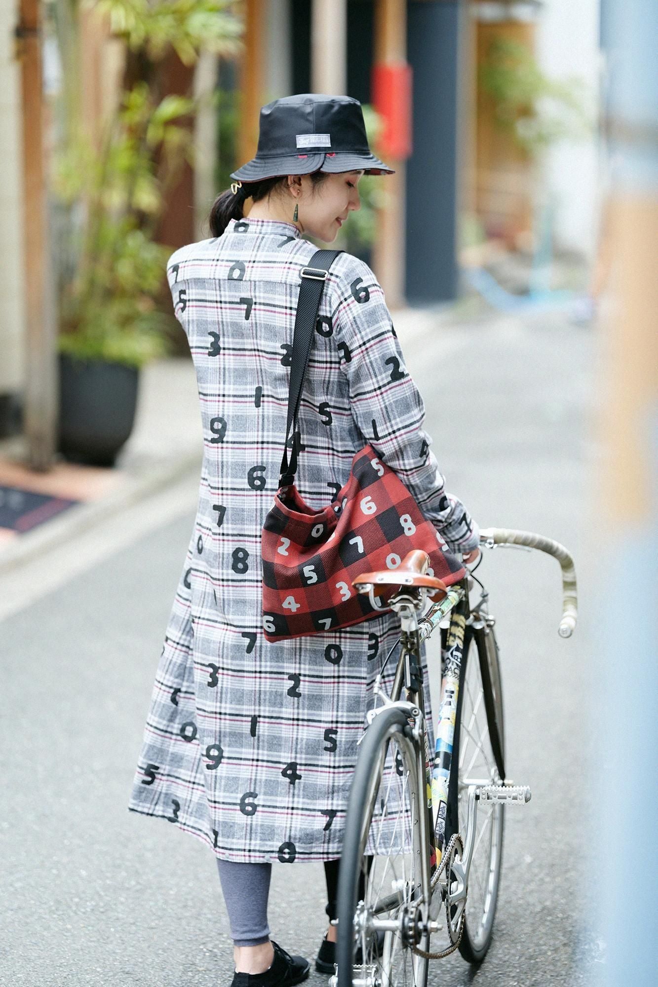 超长棉质格纹 H.N.BIKE 连衣裙/SO-SU-U 灰色