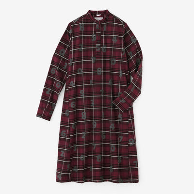 Long Staple Cotton Glen Flannel Check H.N.BIKE One-piece Dress / SO-SU-U Bordeaux Color