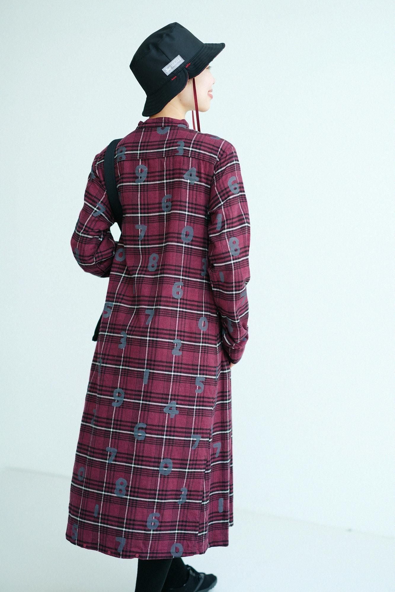 超長棉Glenn /法蘭絨格子H.N.BIKE連身裙SO-SU-U十數酒紅色