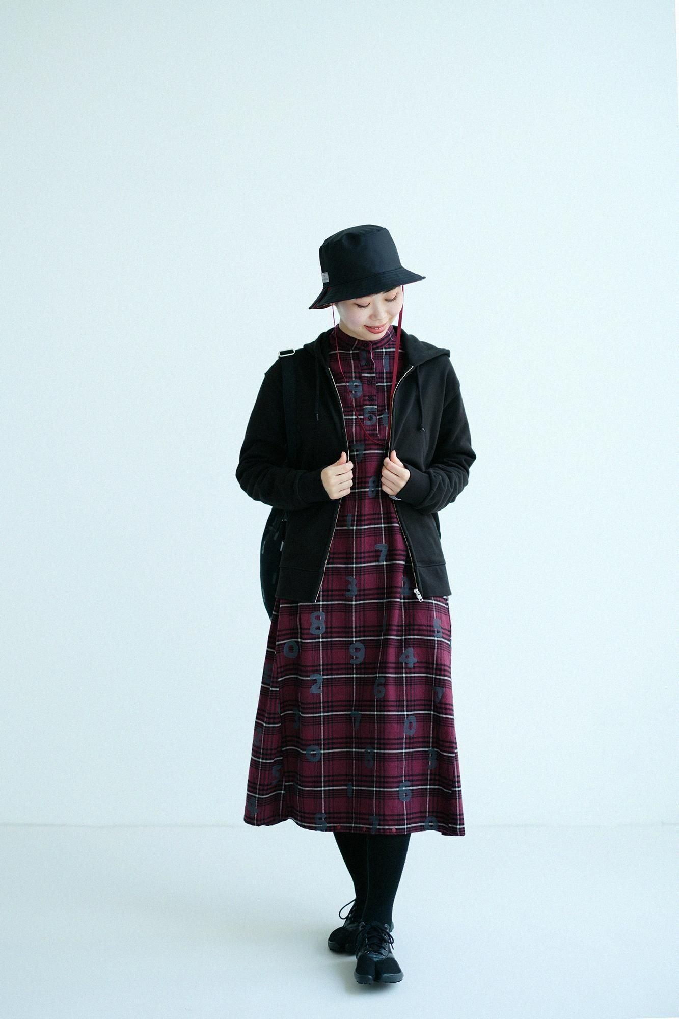 超長棉Glenn /法蘭絨格子H.N.BIKE連身裙SO-SU-U十數酒紅色