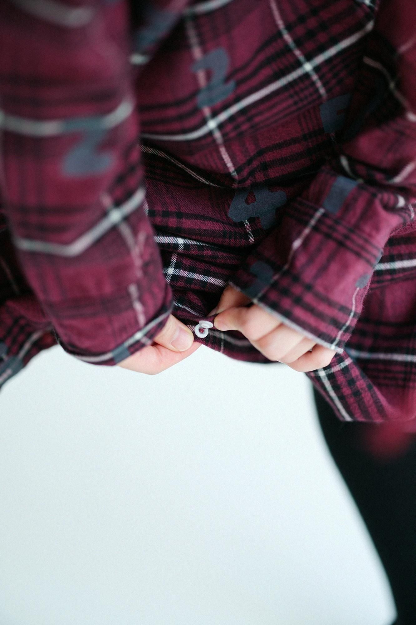 超長棉Glenn /法蘭絨格子H.N.BIKE連身裙SO-SU-U十數酒紅色