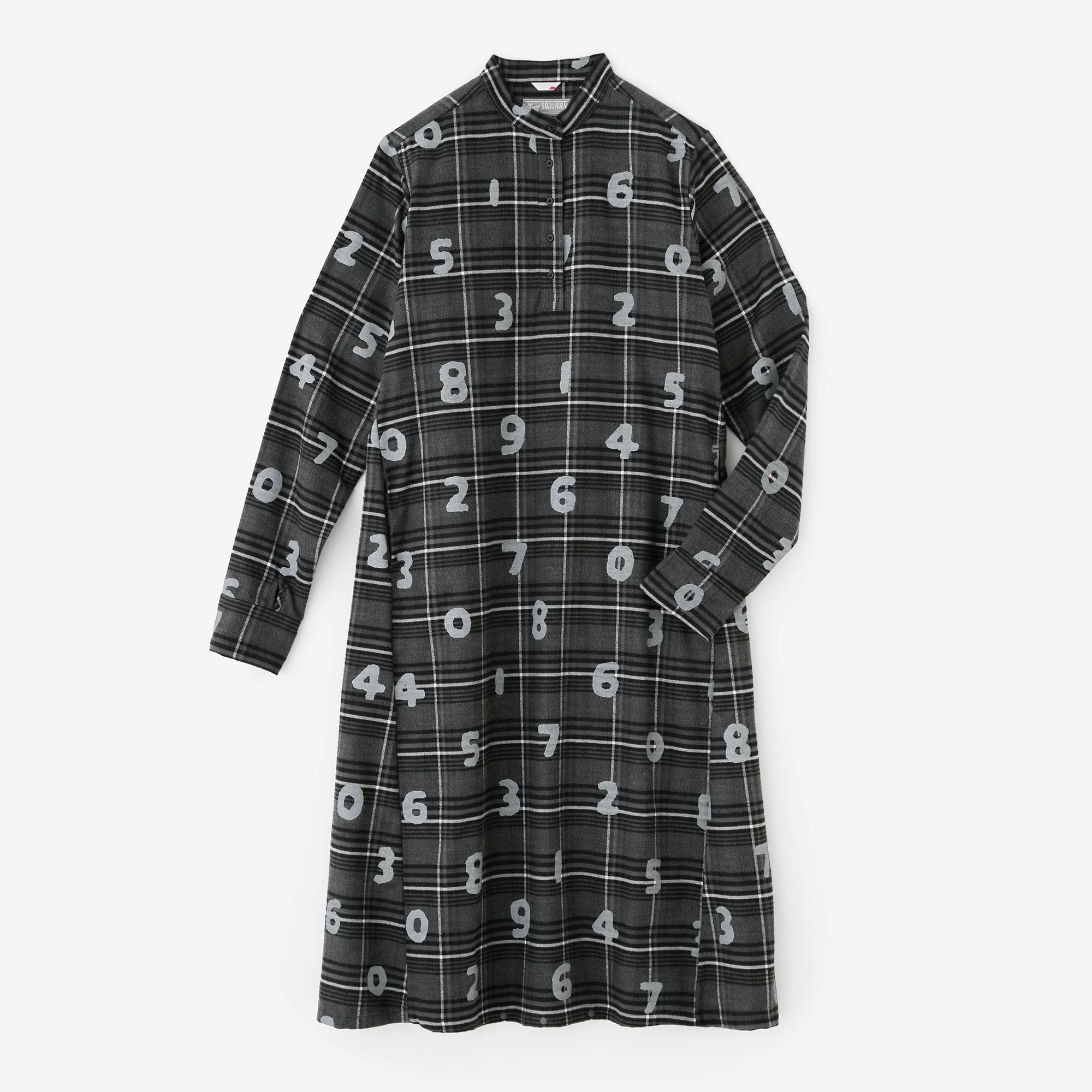 Long Staple Cotton Glen Flannel Check H.N.BIKE One-piece Dress / SO-SU-U Dark Grey