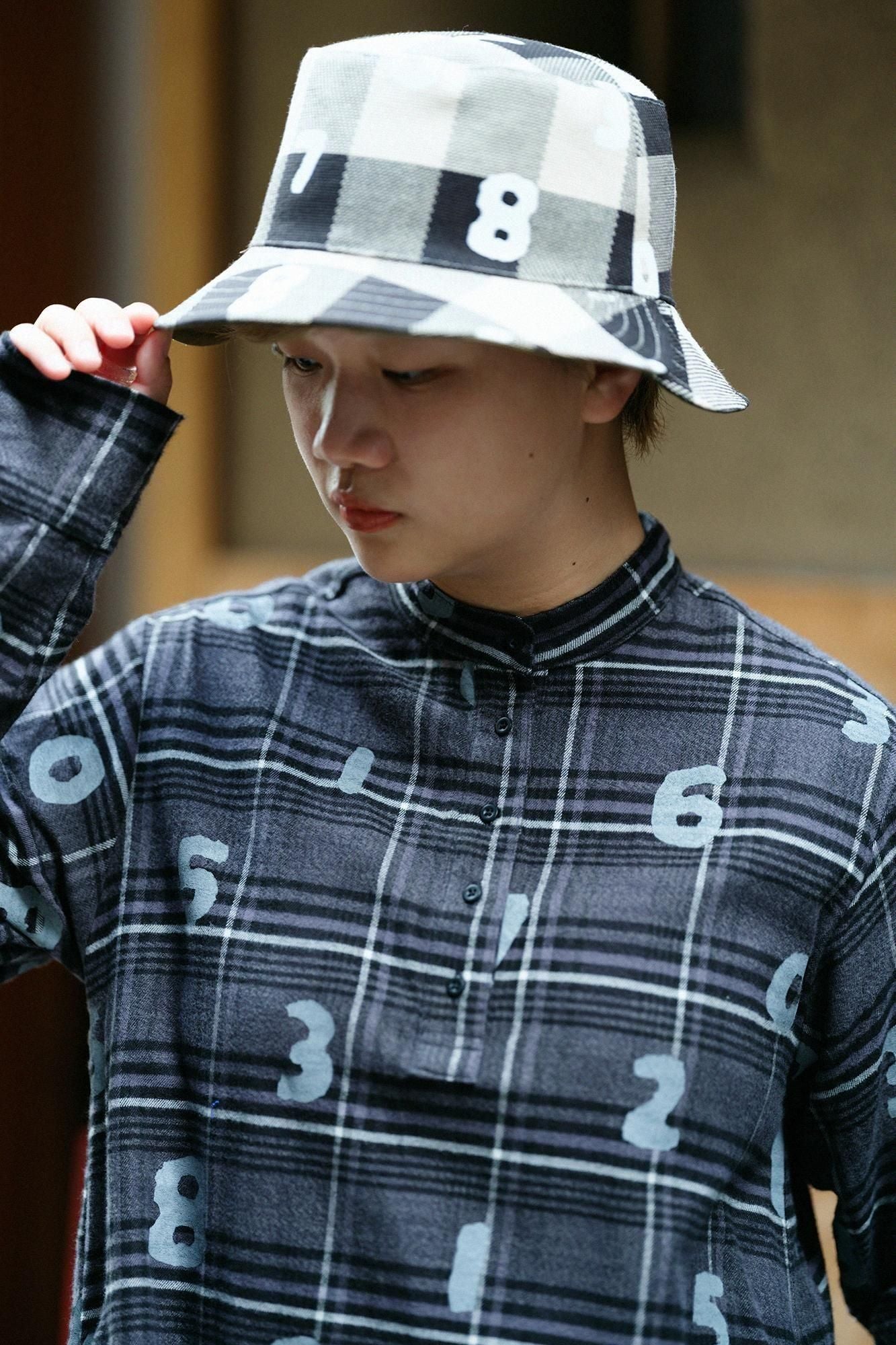 超长棉质格纹 H.N.BIKE 连衣裙/SO-SU-U 深灰色