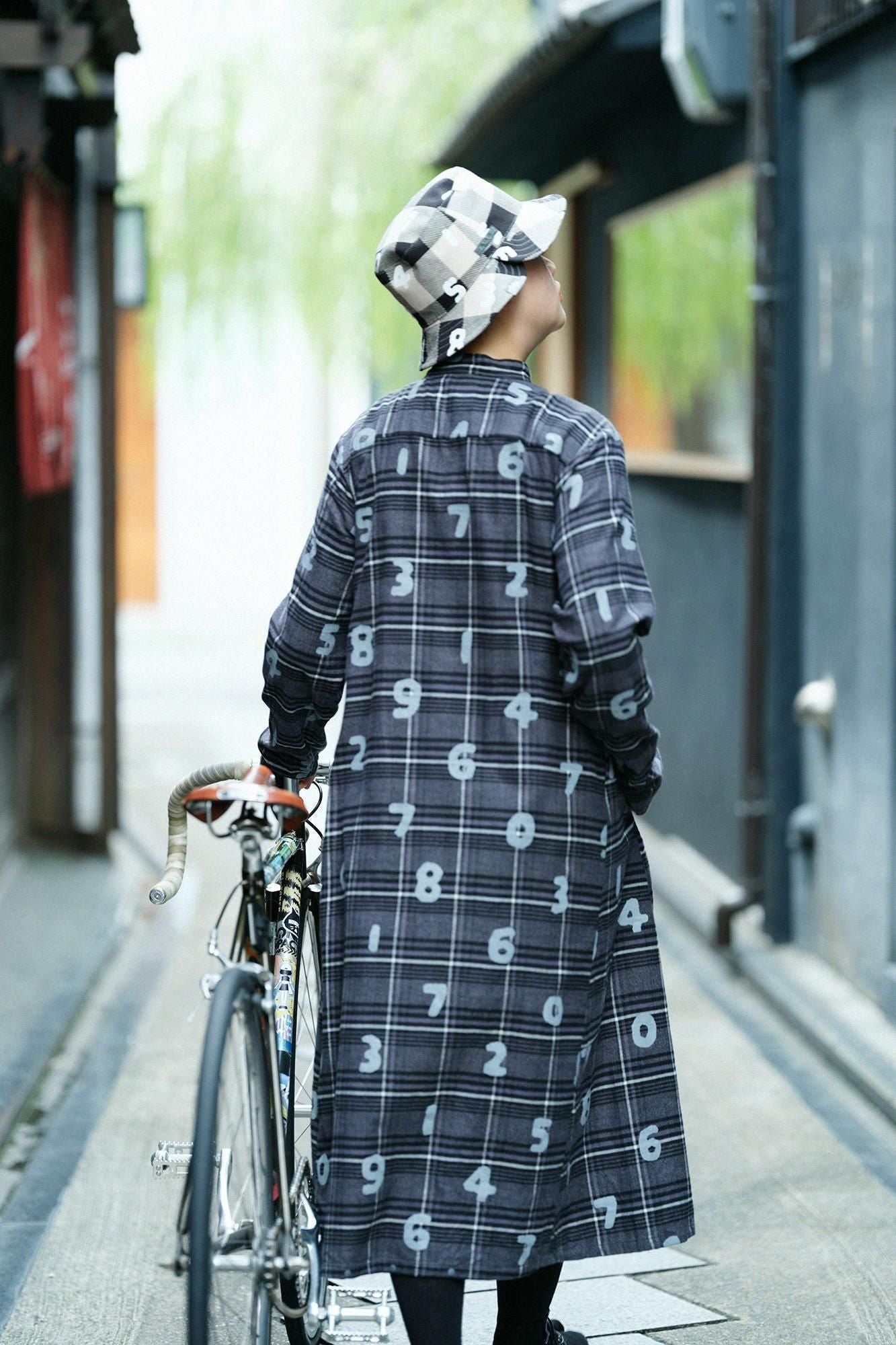 超长棉质格纹 H.N.BIKE 连衣裙/SO-SU-U 深灰色