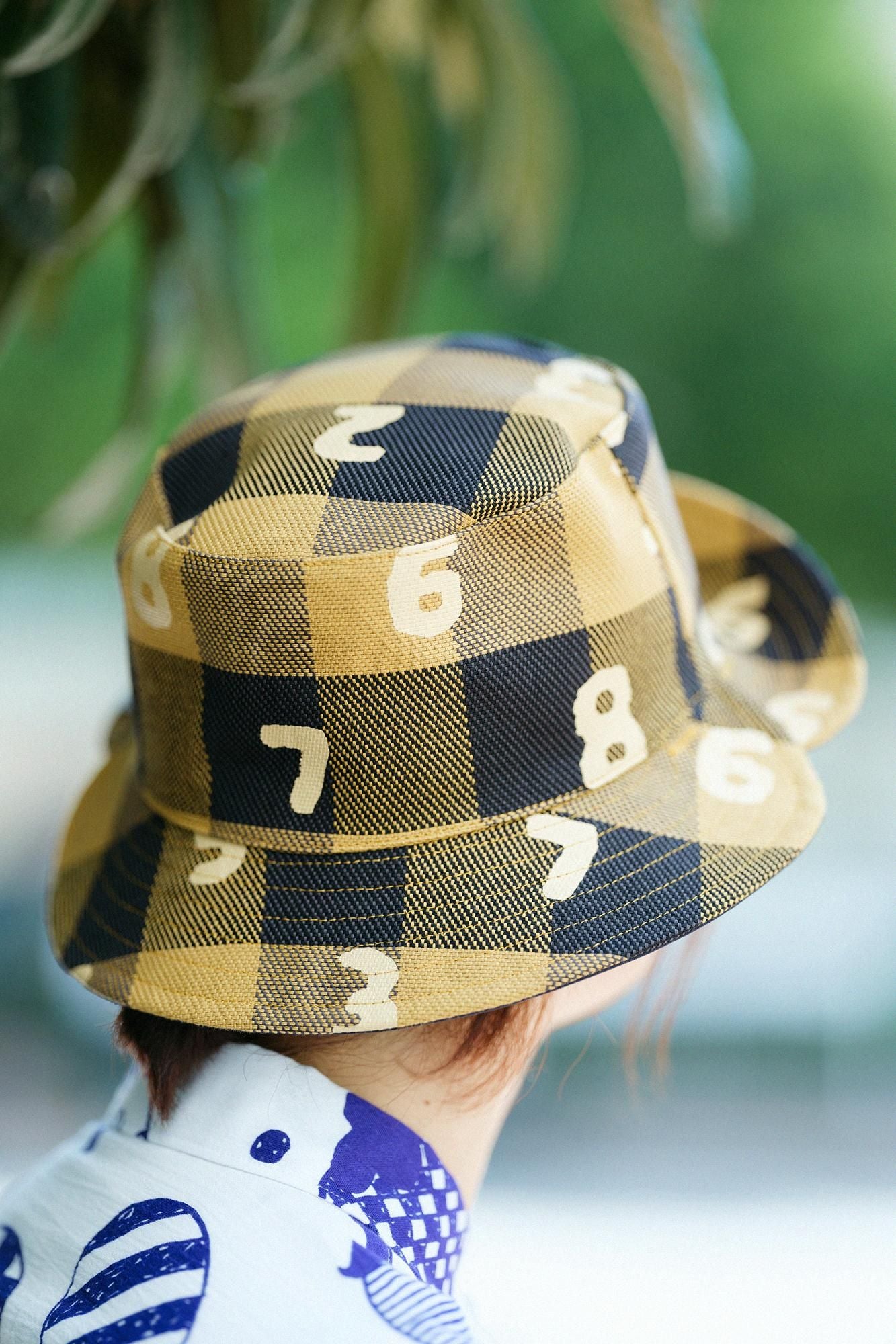 Chapeau de vélo réversible à carreaux en sergé épais/SO-SU-U moutarde