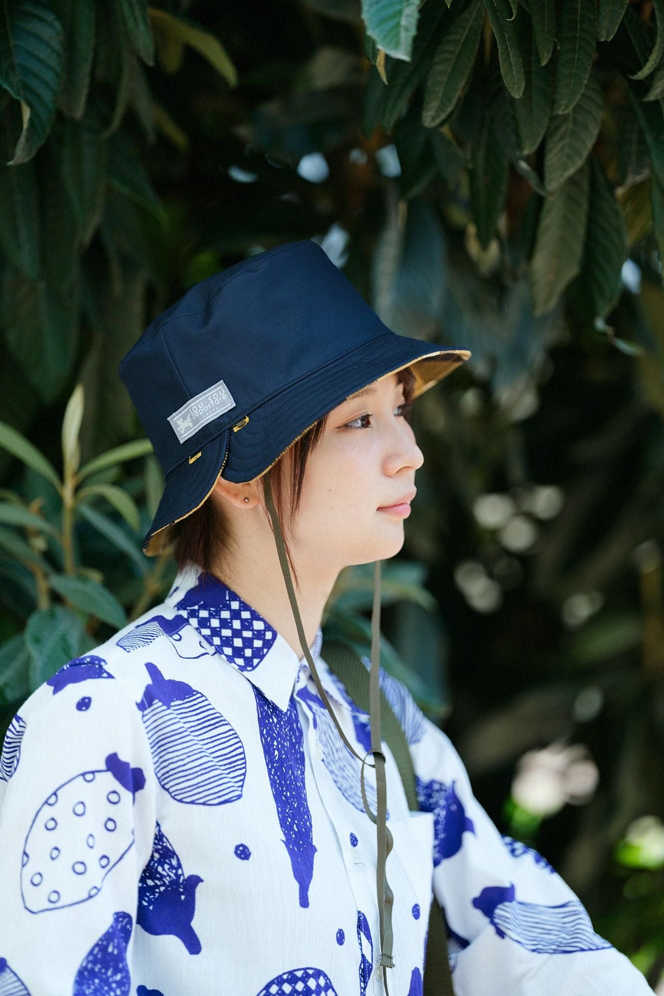 Chapeau de vélo réversible à carreaux en sergé épais/SO-SU-U moutarde