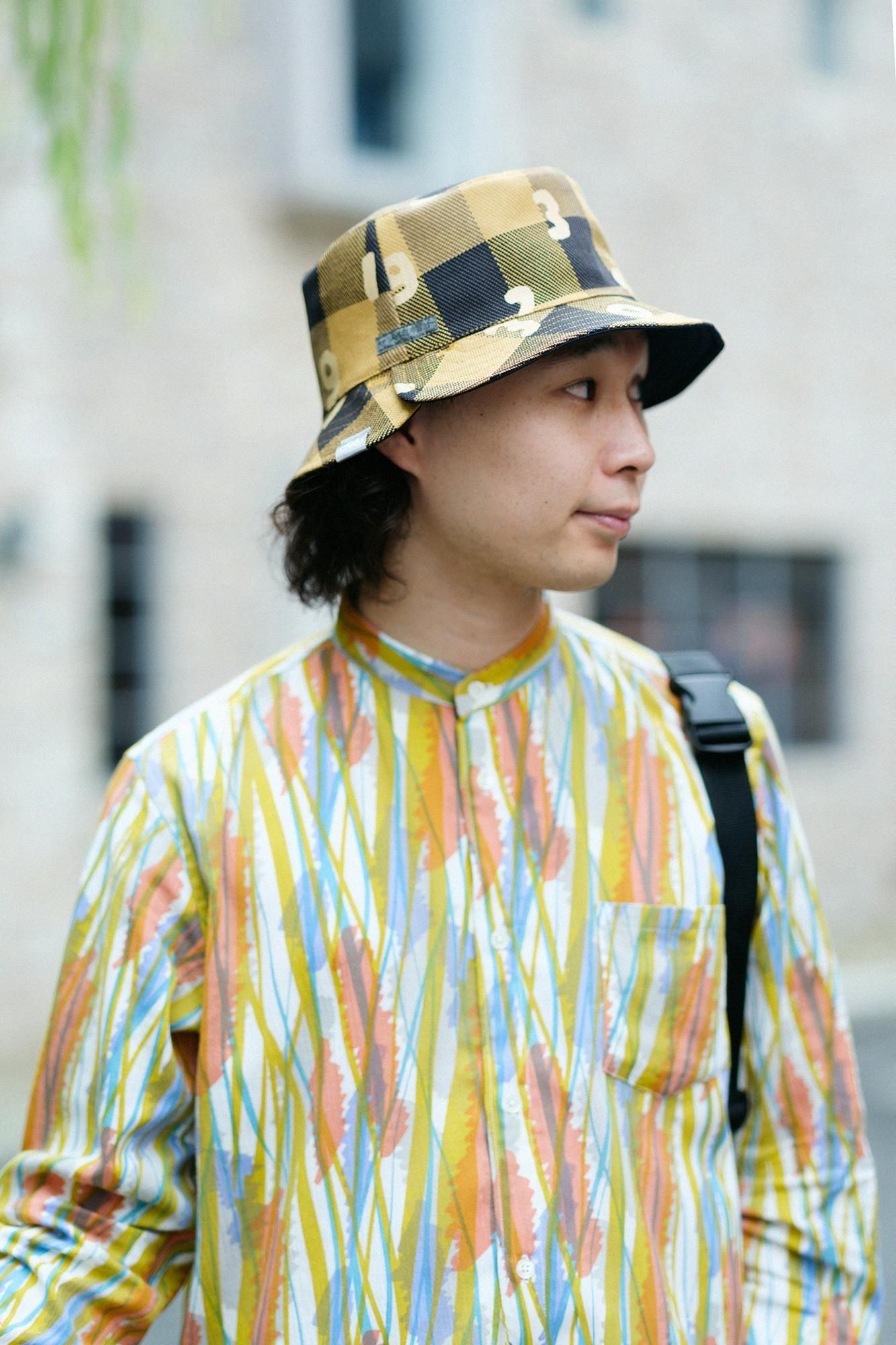 Chapeau de vélo réversible à carreaux en sergé épais/SO-SU-U moutarde