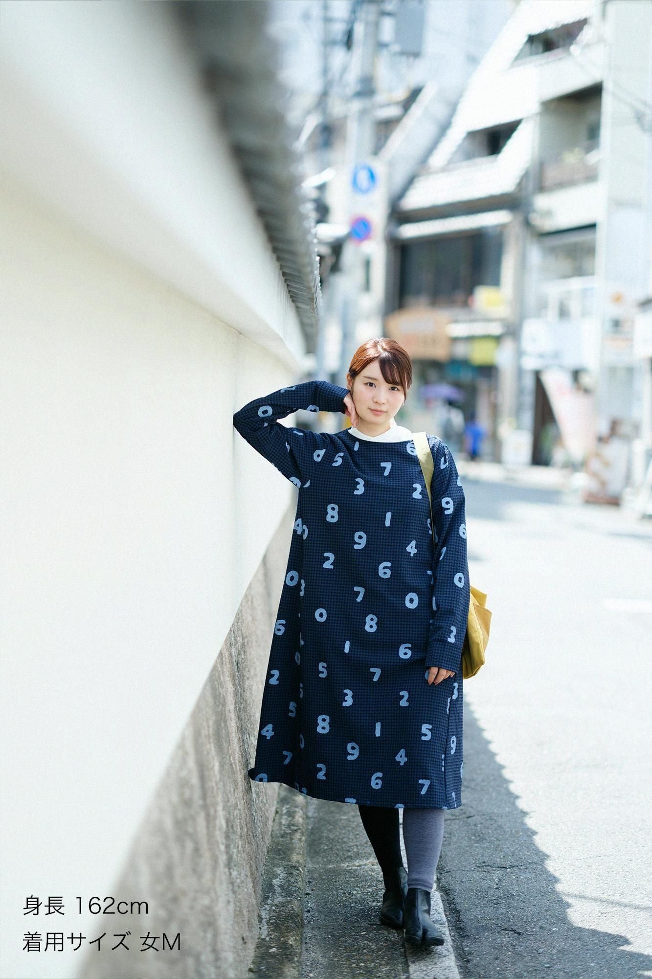 Wool Sucker BIKE One-piece Dress / SO-SU-U Navy Black Check