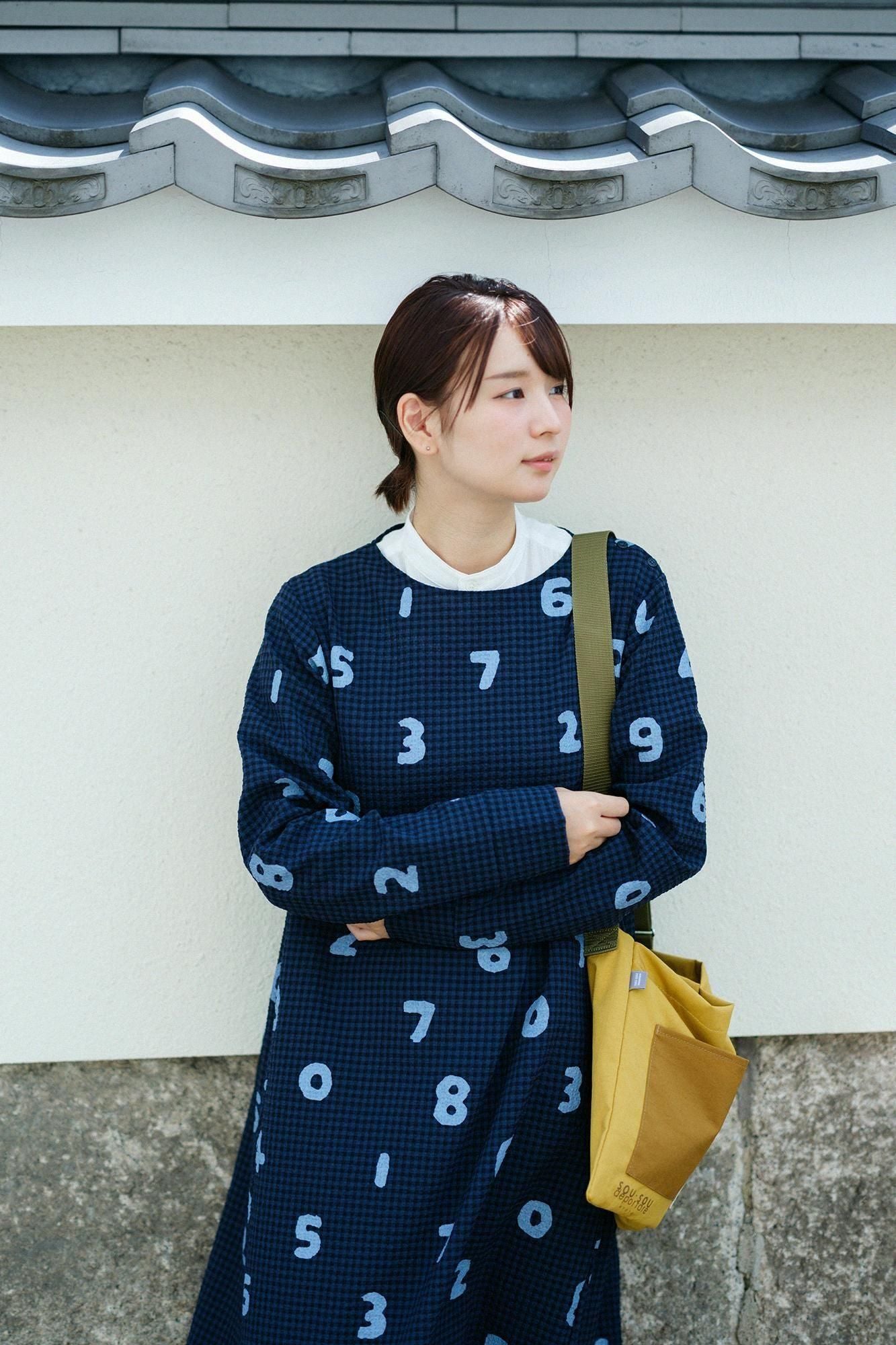 Wool Sucker BIKE One-piece Dress / SO-SU-U Navy Black Check