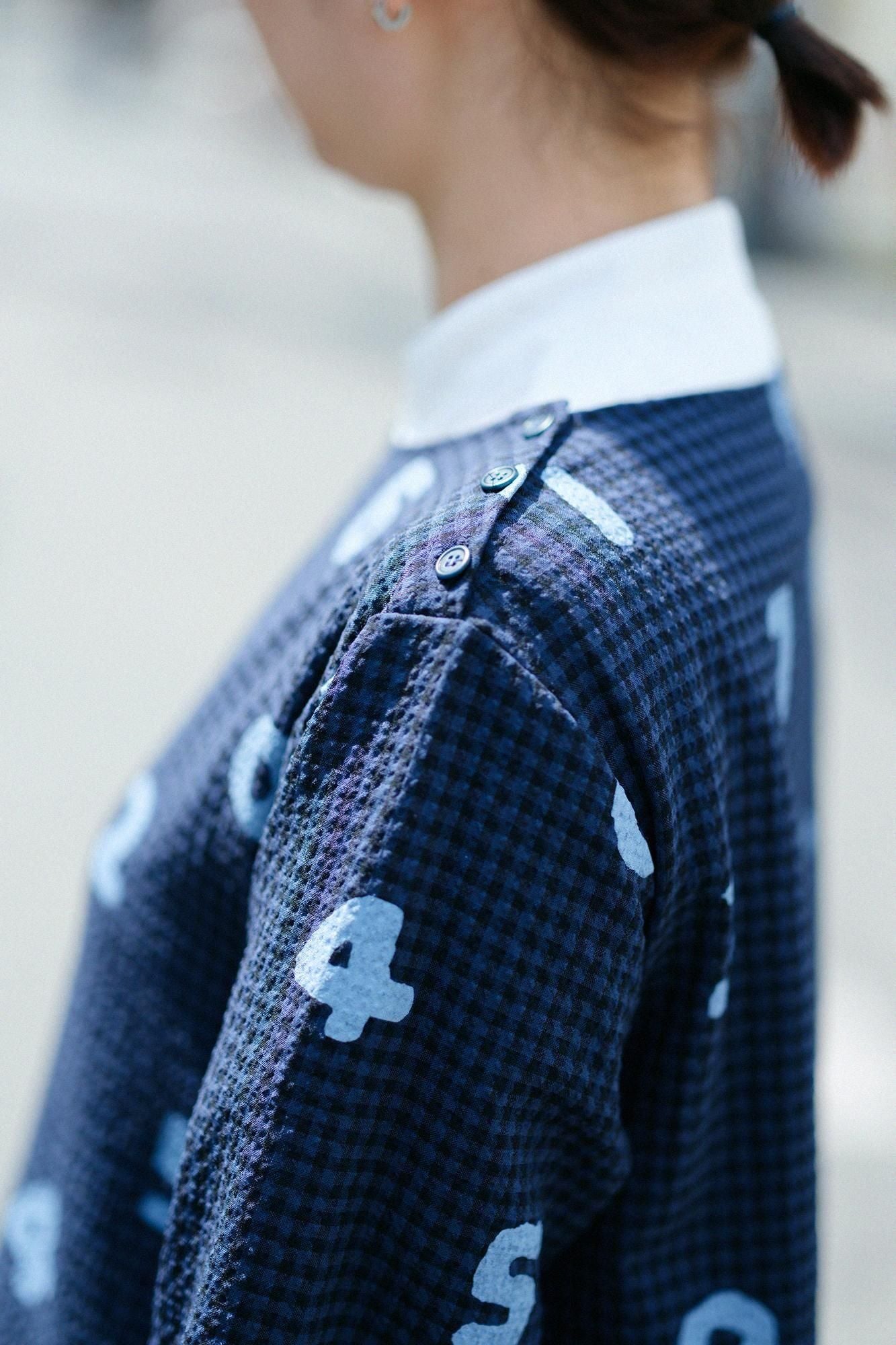 Wool Sucker BIKE One-piece Dress / SO-SU-U Navy Black Check