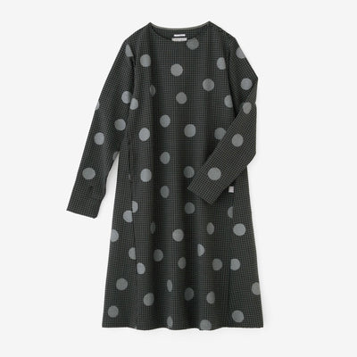 Wool Sucker BIKE One-piece Dress / Polka Dots Mara Gray Black Check