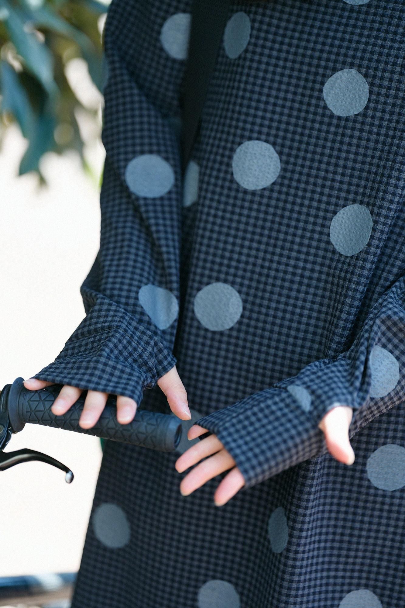 Wool Sucker BIKE One-piece Dress / Polka Dots Mara Gray Black Check