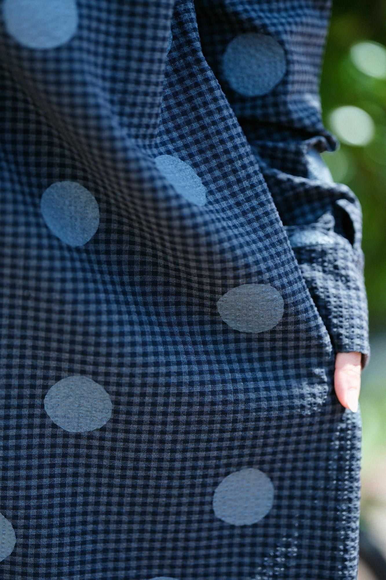 Wool Sucker BIKE One-piece Dress / Polka Dots Mara Gray Black Check