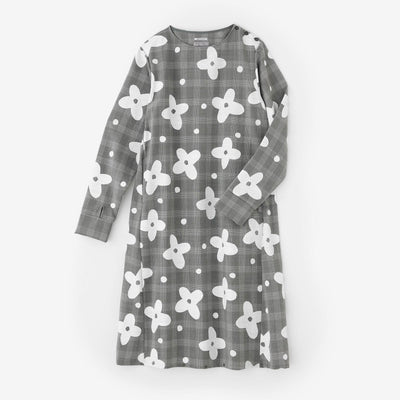 Wool Sucker BIKE One-piece Dress / Floral Breeze from Mountain Silver Grey Check