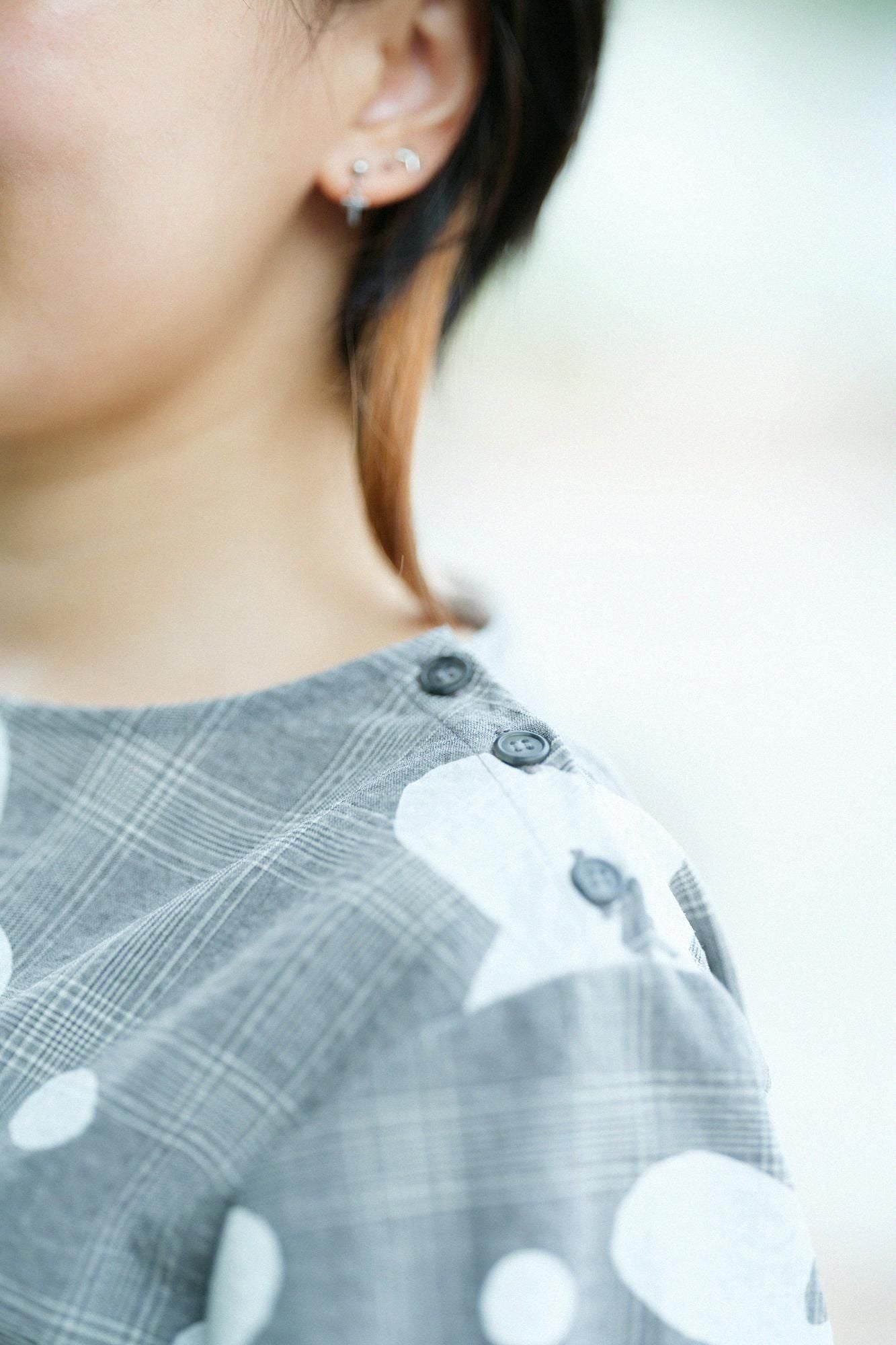 羊毛泡泡布 BIKE 連身裙／山花風 銀灰色格紋