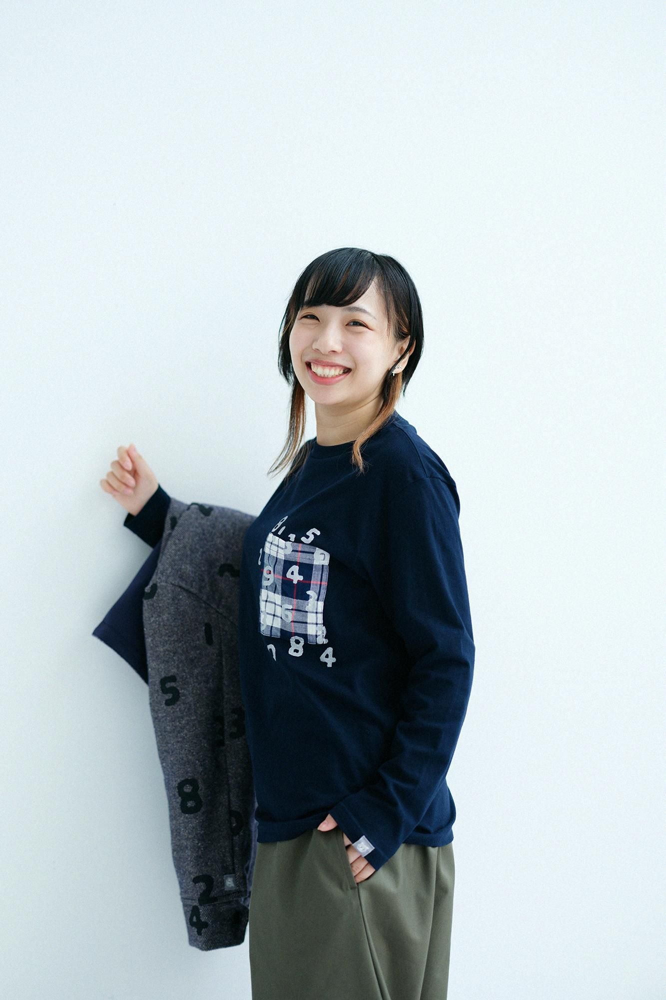 長袖 ポケットTシャツ[5.6]／ネイビー×SO-SU-U昆（こん）