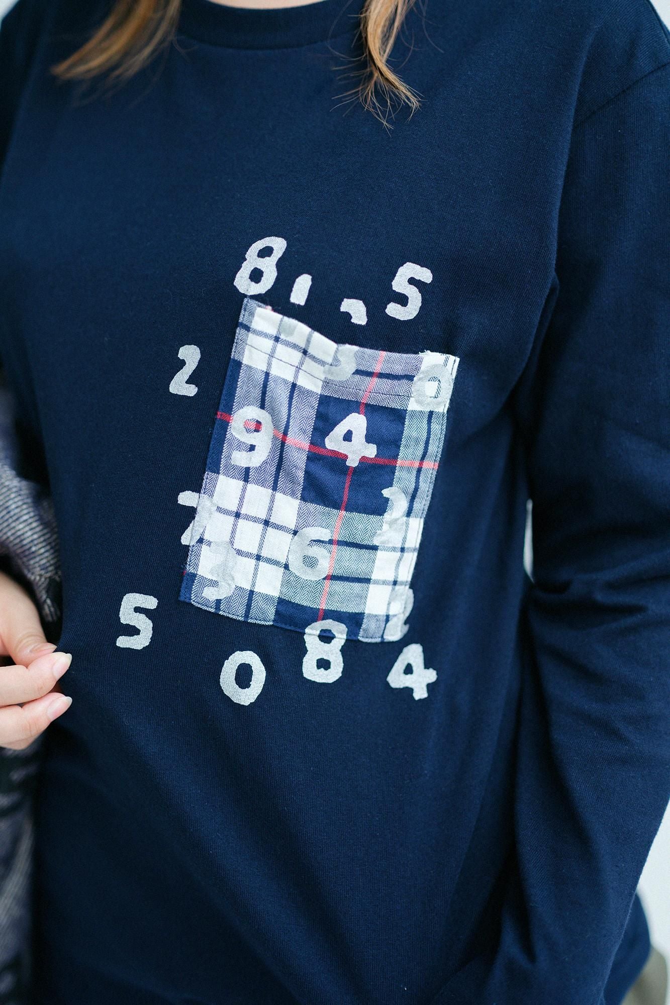 長袖 ポケットTシャツ[5.6]／ネイビー×SO-SU-U昆（こん）