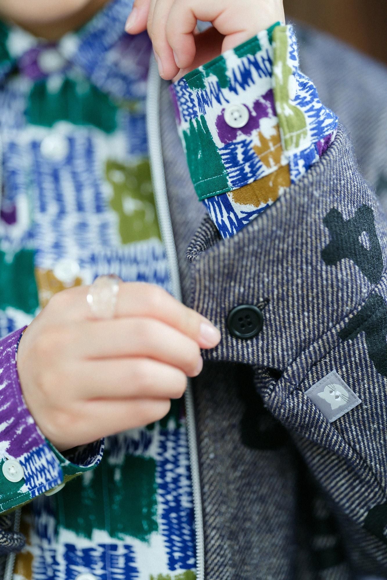 棉斜紋織有領ZIP UP外套／SO-SU-U十數 混藍色