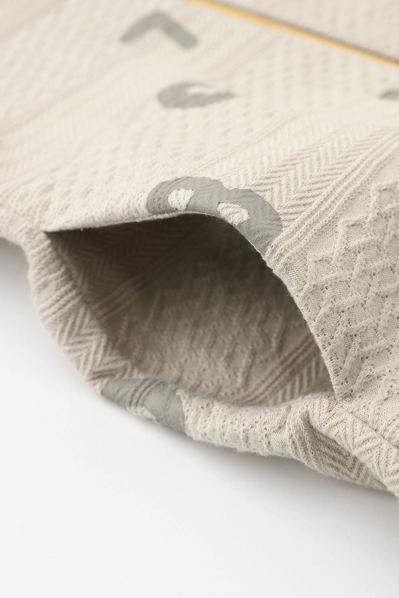 Jacquard Knit Collarless V-neck BIKE Jacket / SO-SU-U Greyish White