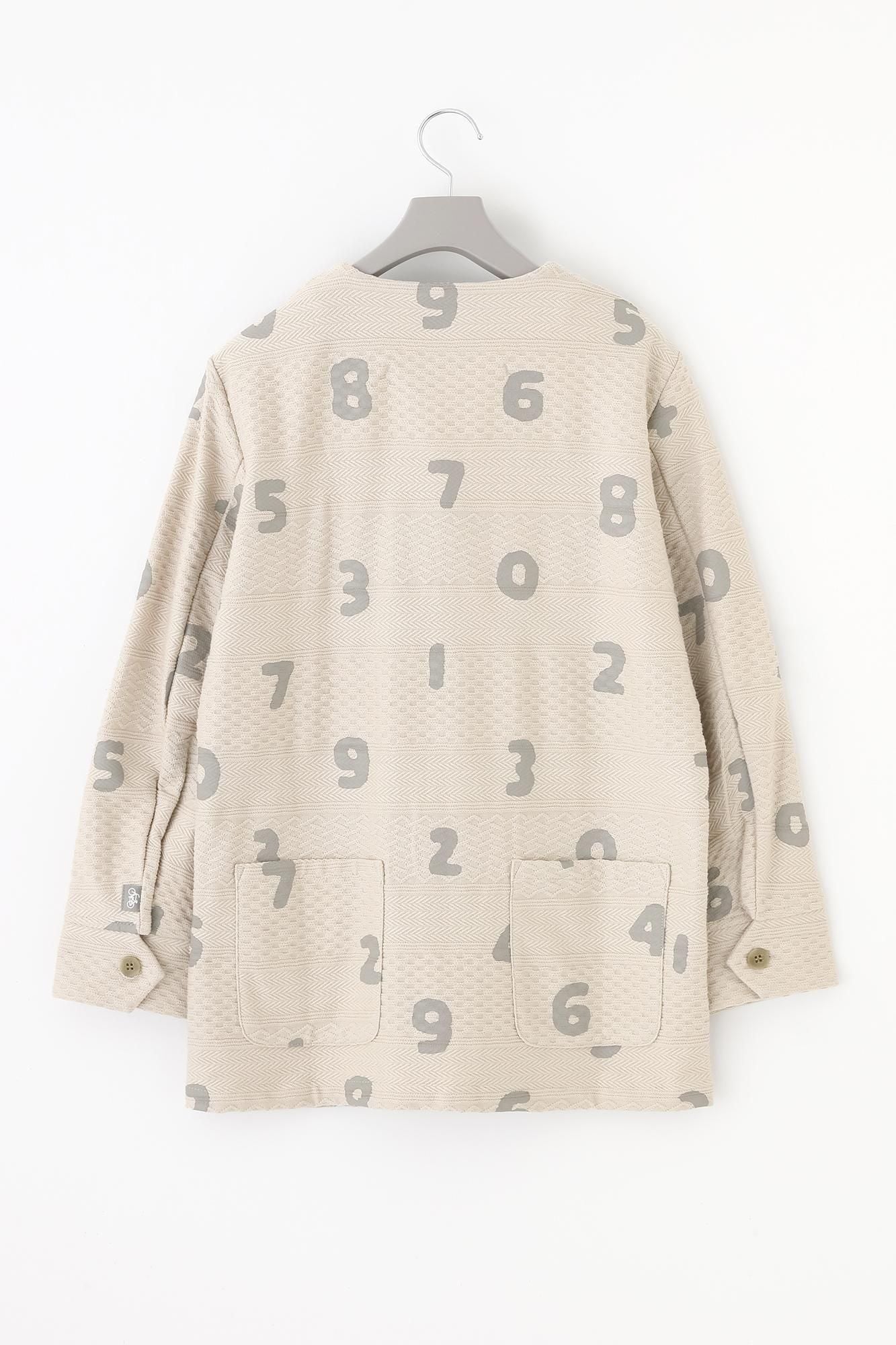 Jacquard Knit Collarless V-neck BIKE Jacket / SO-SU-U Greyish White