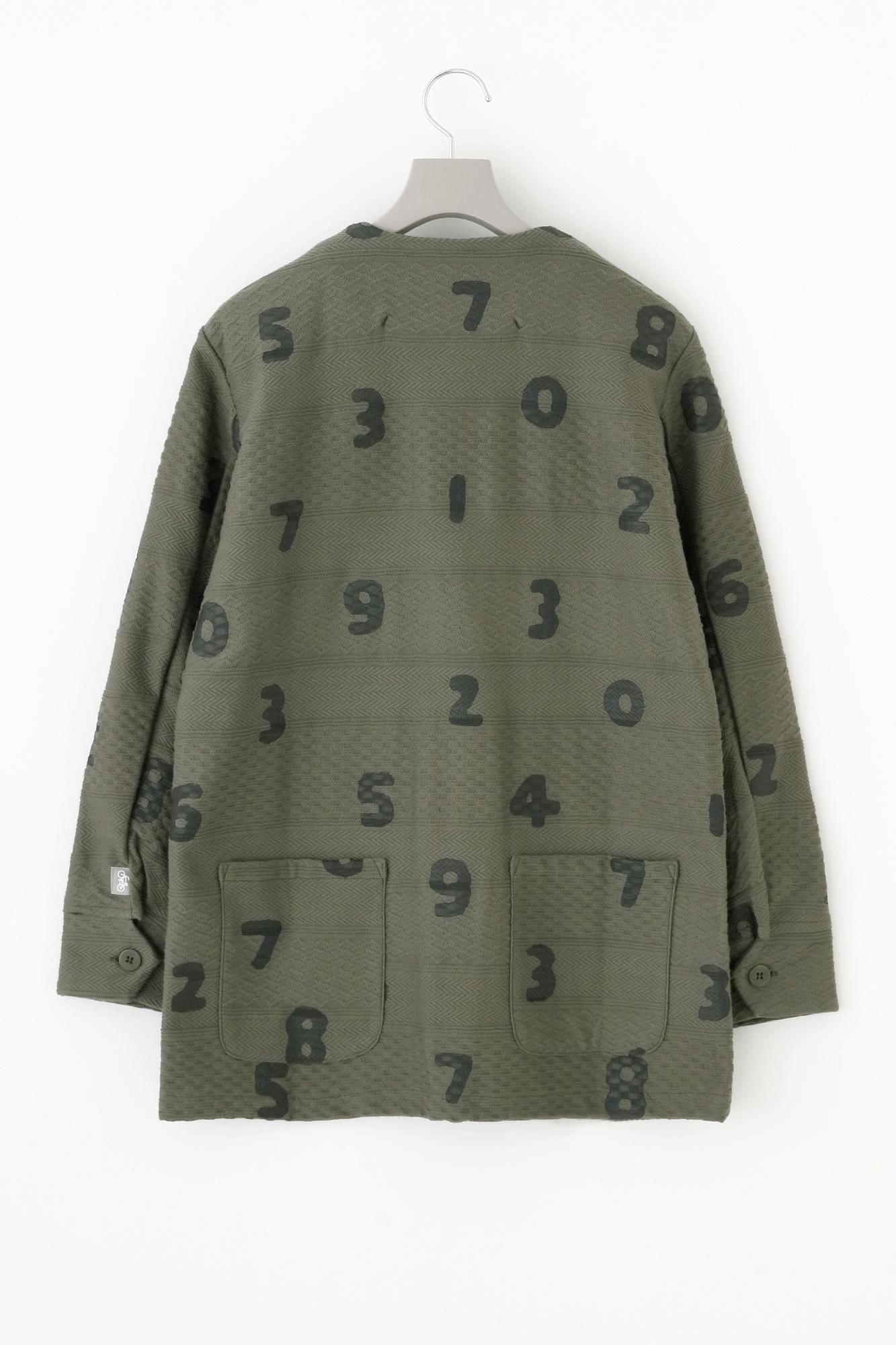 Jacquard Knit Collarless V-neck BIKE Jacket / SO-SU-U Greyish Matcha Color