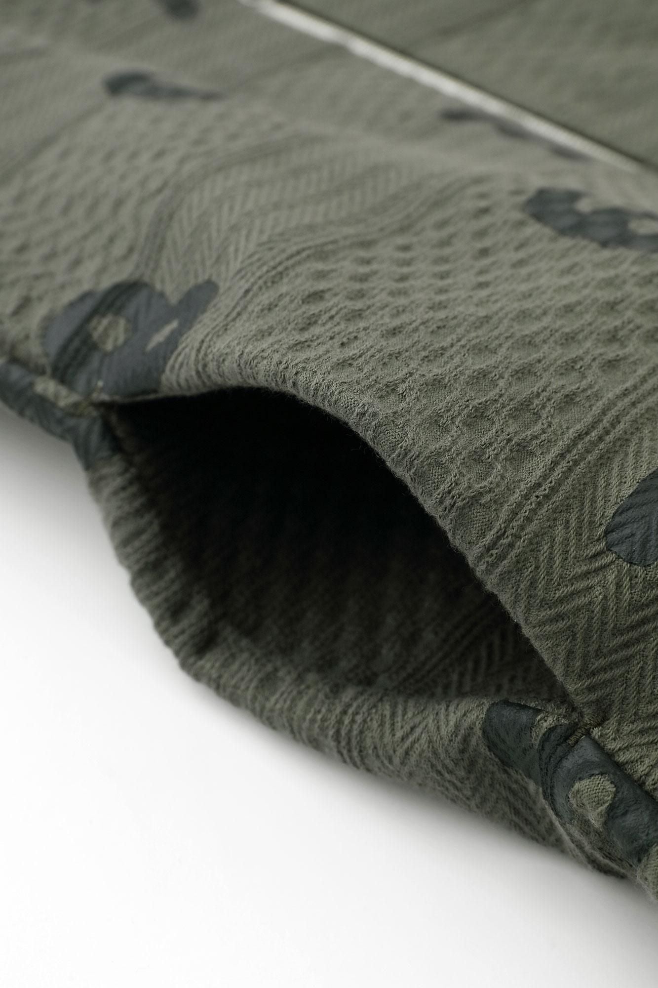 Jacquard Knit Collarless V-neck BIKE Jacket / SO-SU-U Greyish Matcha Color