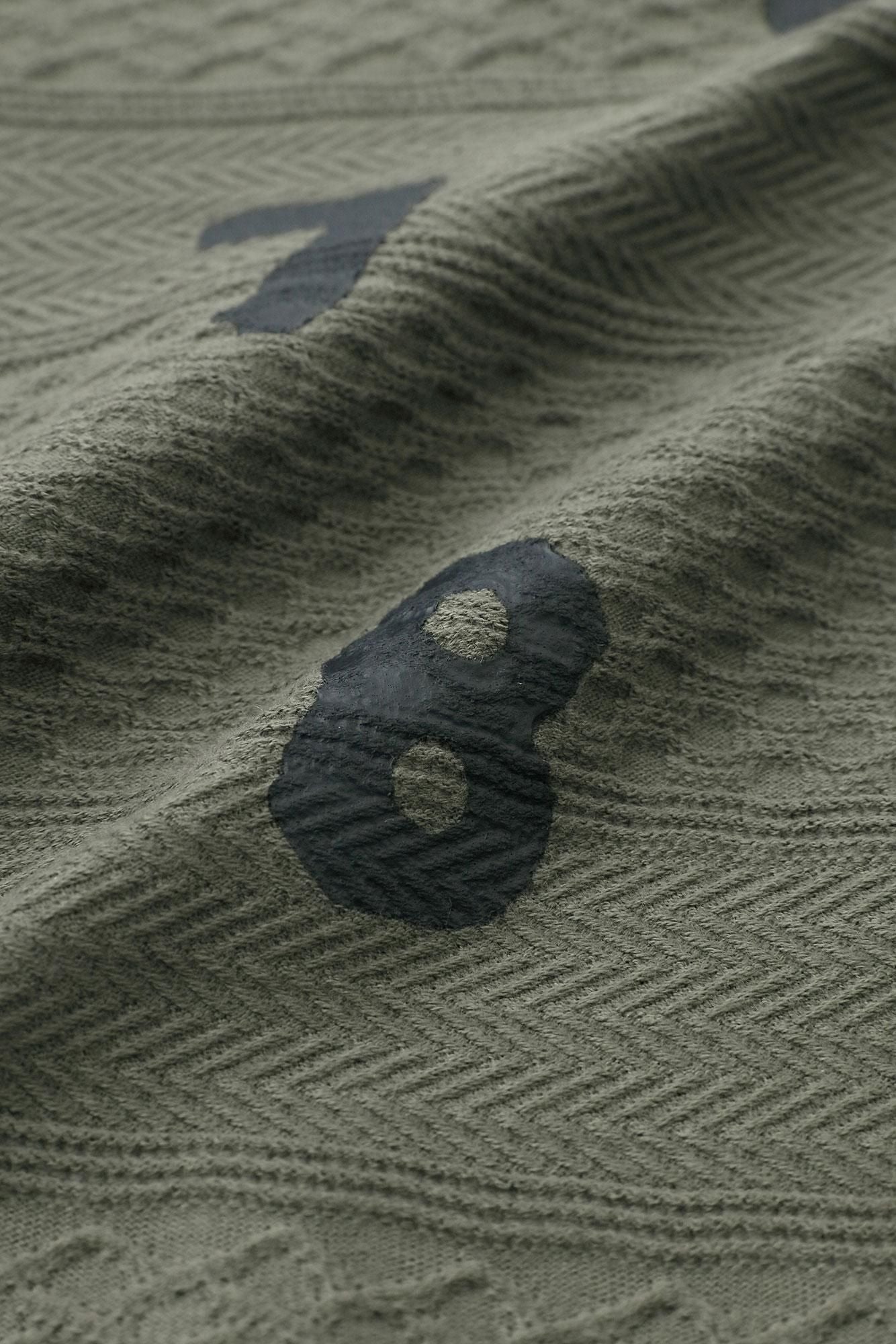 Jacquard Knit Collarless V-neck BIKE Jacket / SO-SU-U Greyish Matcha Color